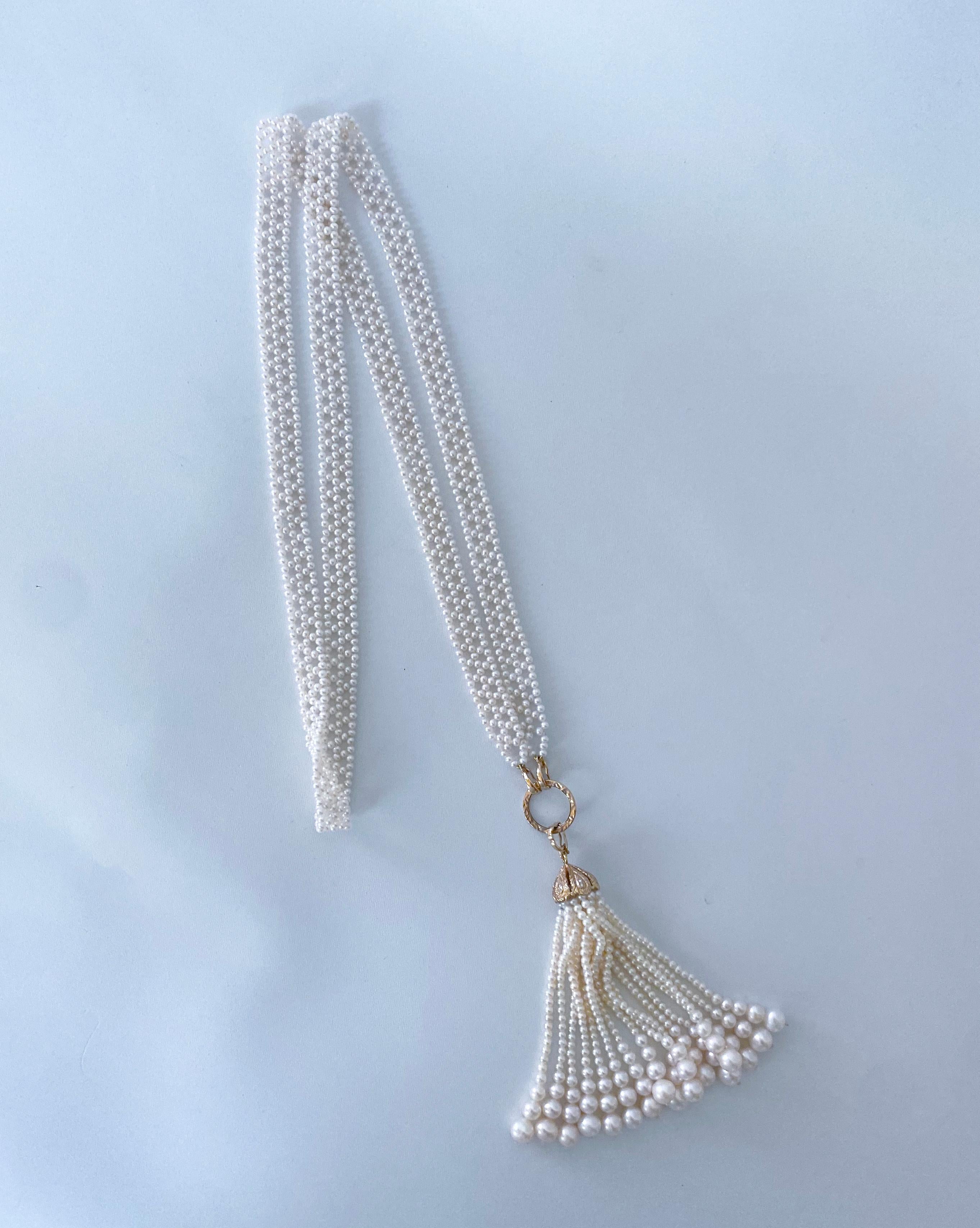 Marina J. Pearl Woven Lace Sautoir with Diamond Encrusted 14k Yellow Gold Tassel For Sale 1
