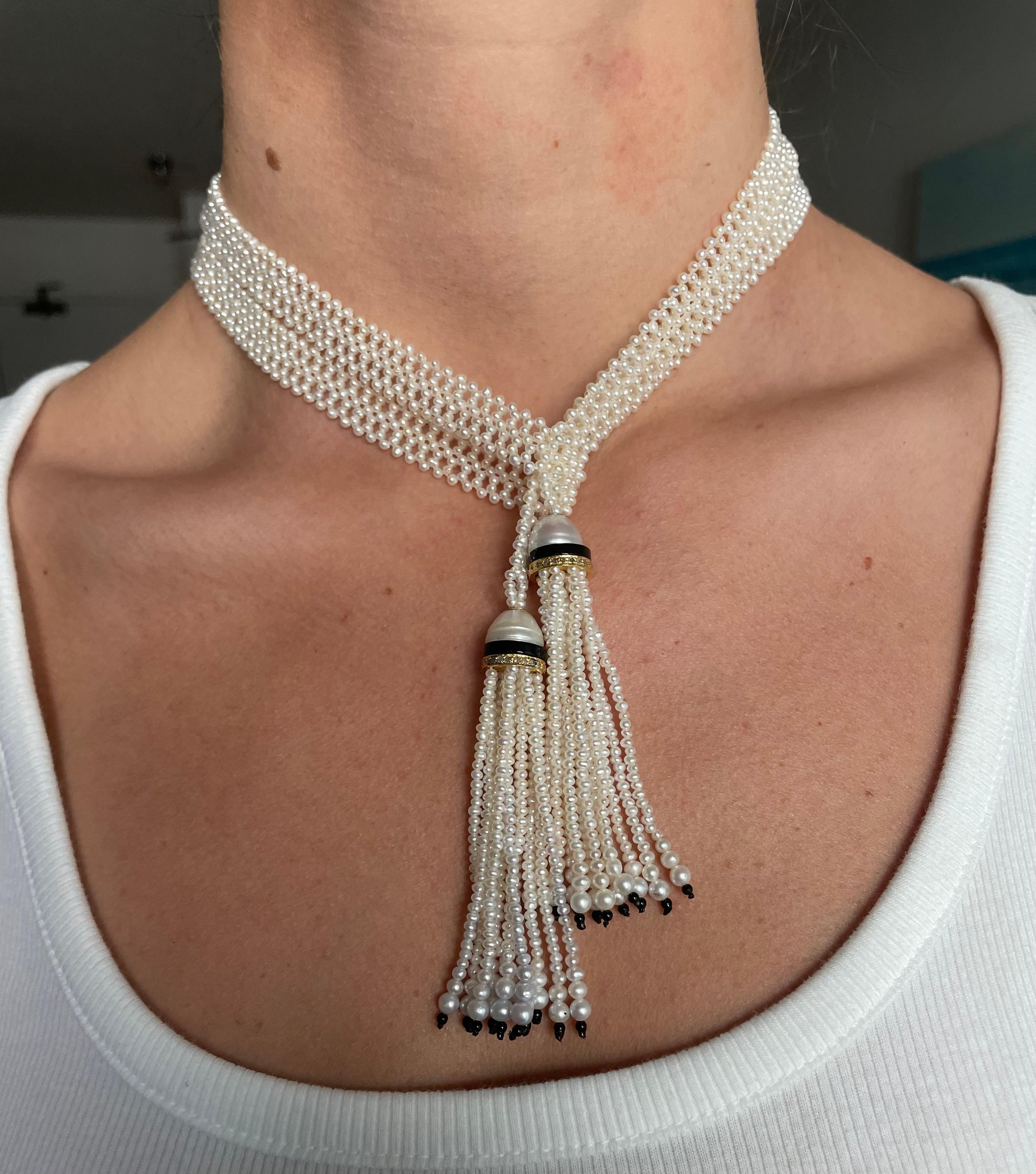 Marina J. Sautoir con perle intrecciate con oro e diamanti in vendita 4