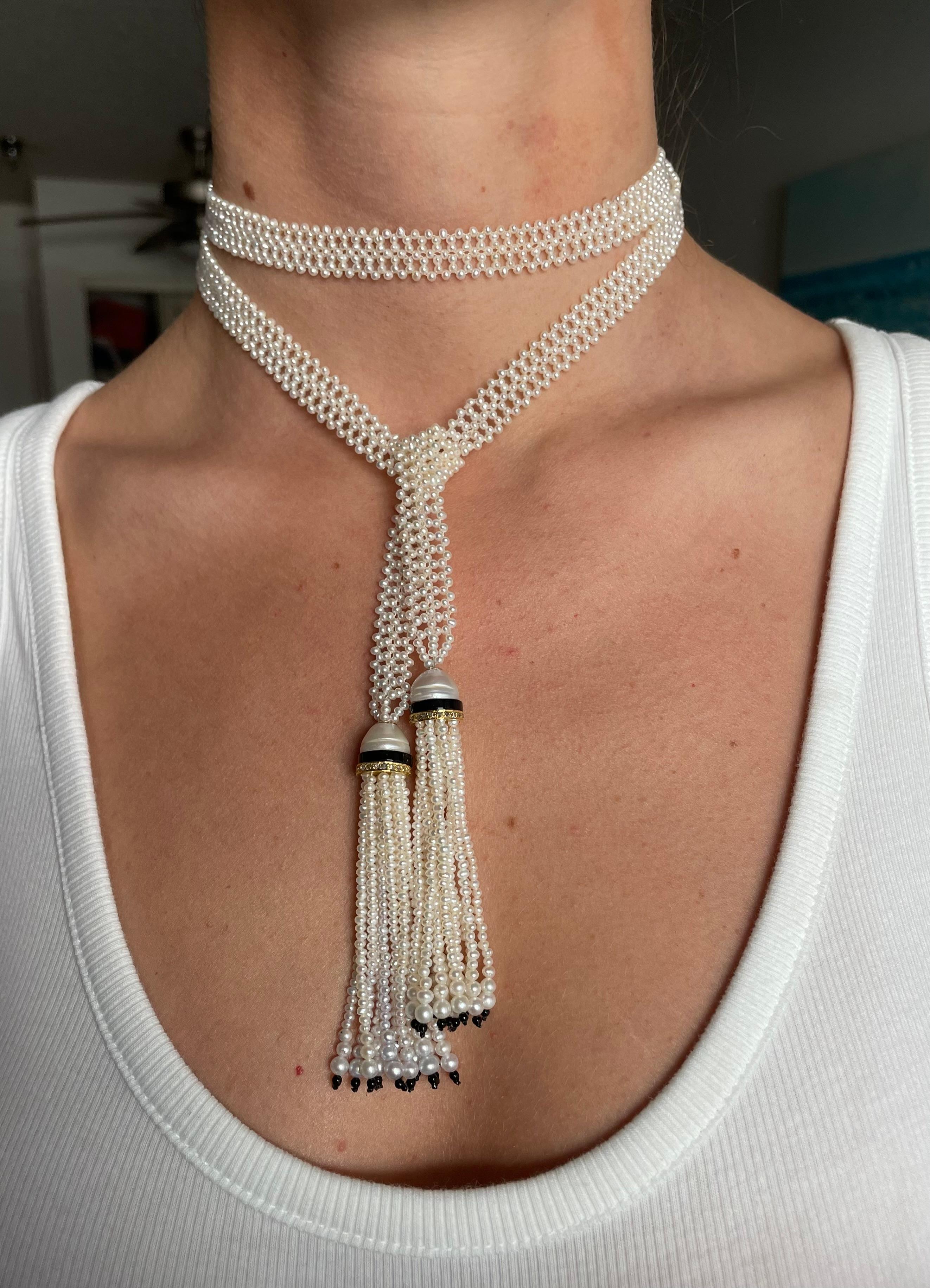 Marina J. Sautoir con perle intrecciate con oro e diamanti in vendita 5