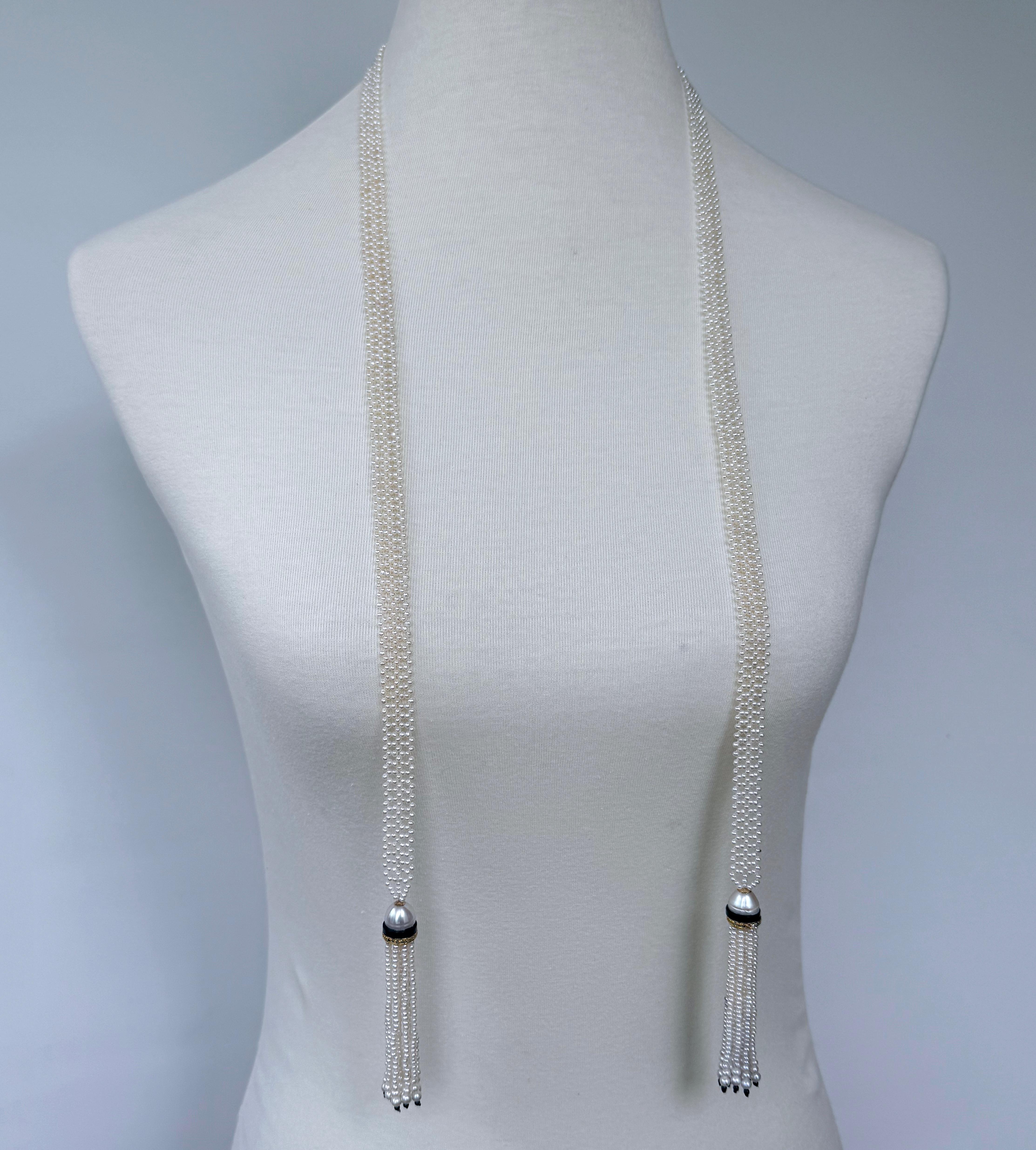 Moderno Marina J. Sautoir con perle intrecciate con oro e diamanti in vendita