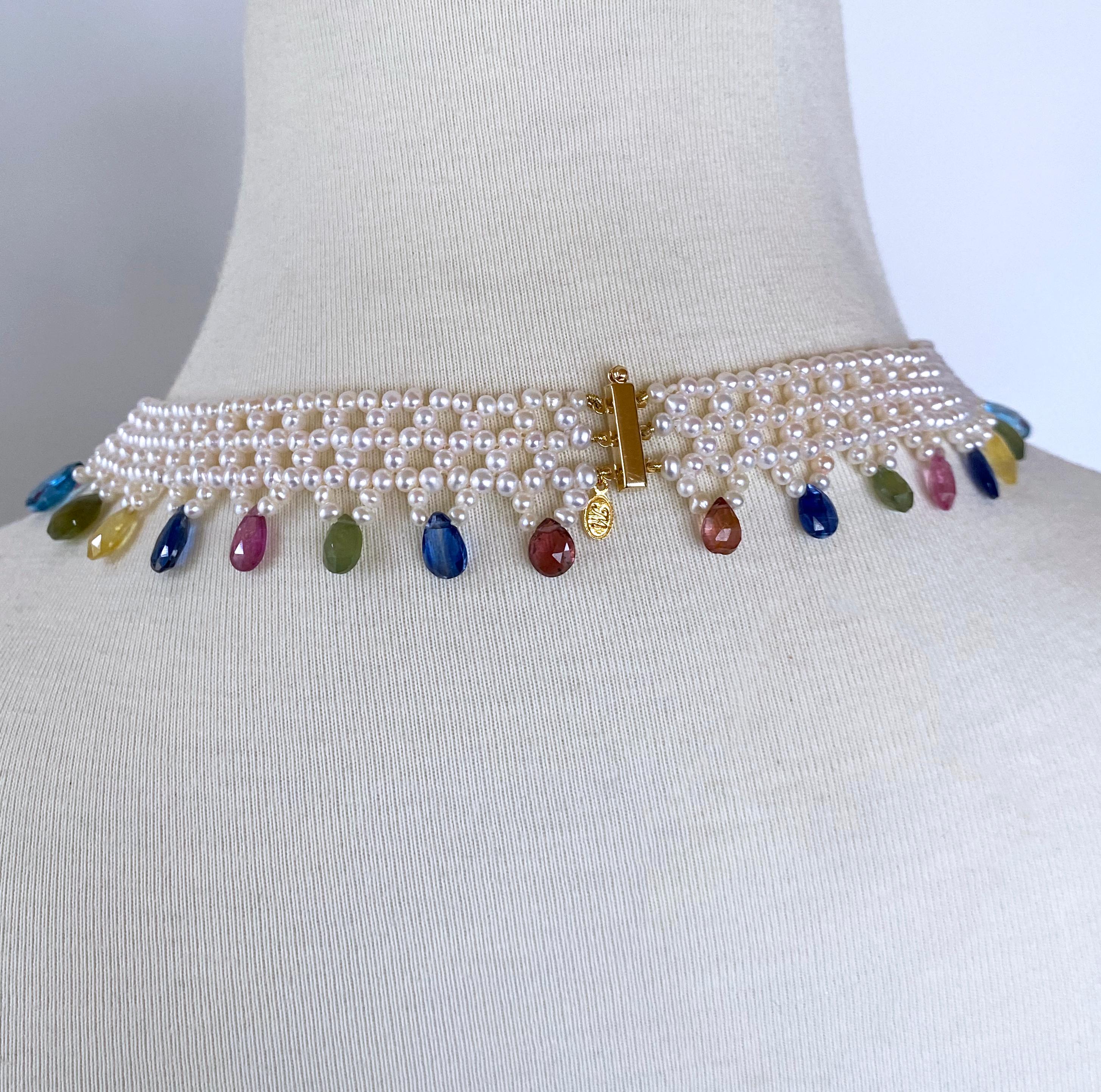 Marina J. Collier tissé de perles avec plusieurs pierres semi-précieuses et or jaune 14 carats Neuf - En vente à Los Angeles, CA