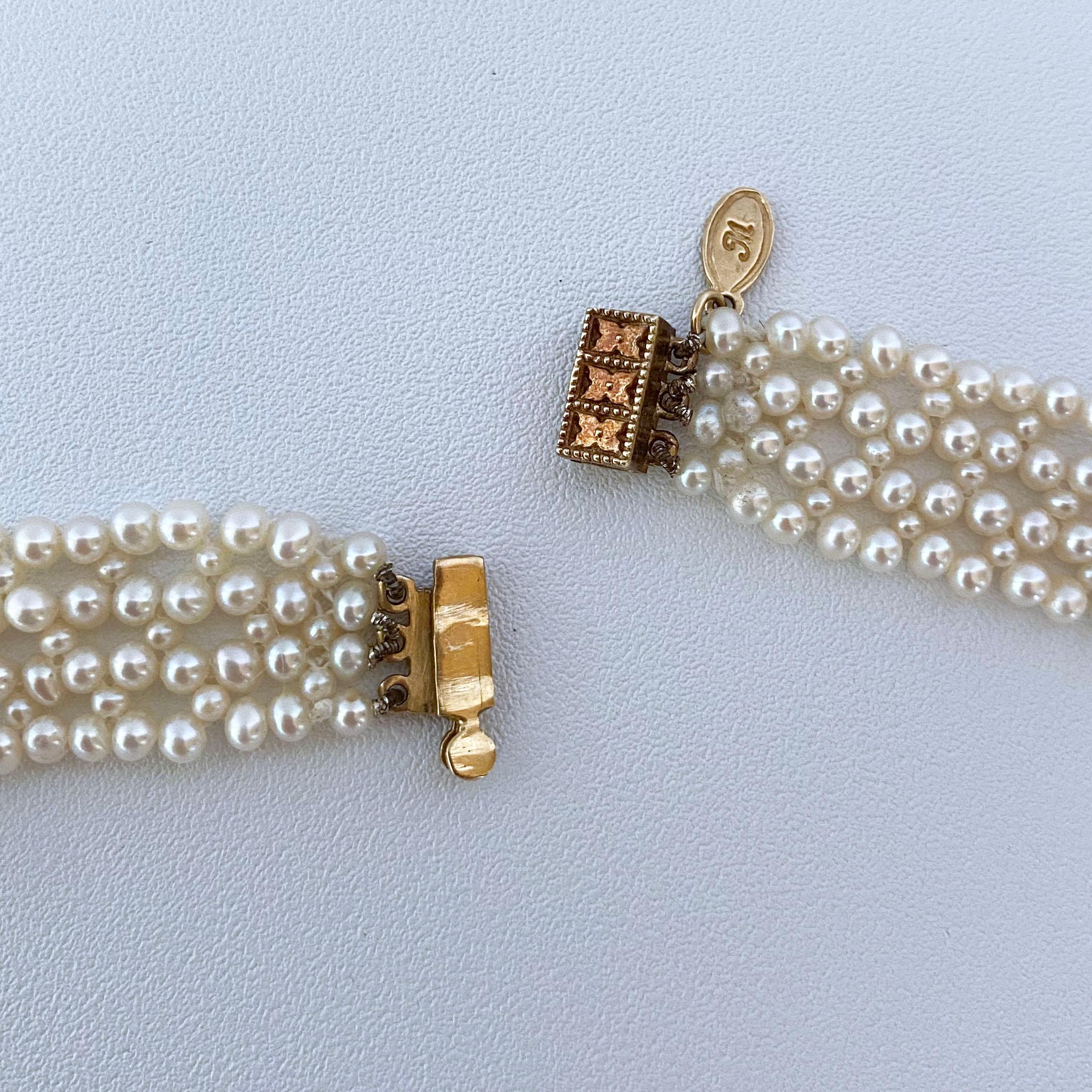 Marina J. Collier tissé en perles avec broche vintage en saphir bleu 14 carats et perles Pour femmes en vente