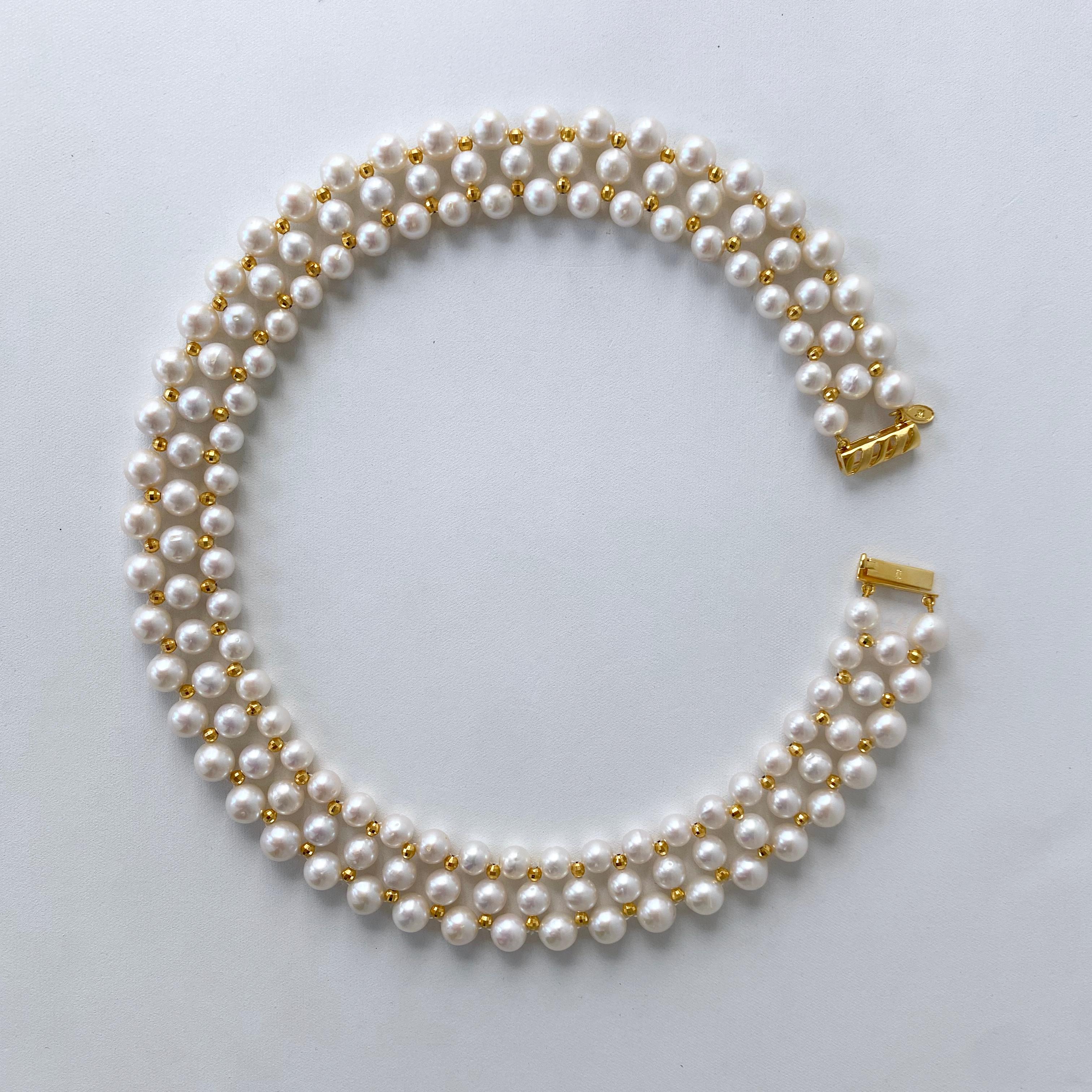 Women's Marina J. Pearl Woven Necklace with 14k Yellow Gold Faceted Findings & Clasp For Sale