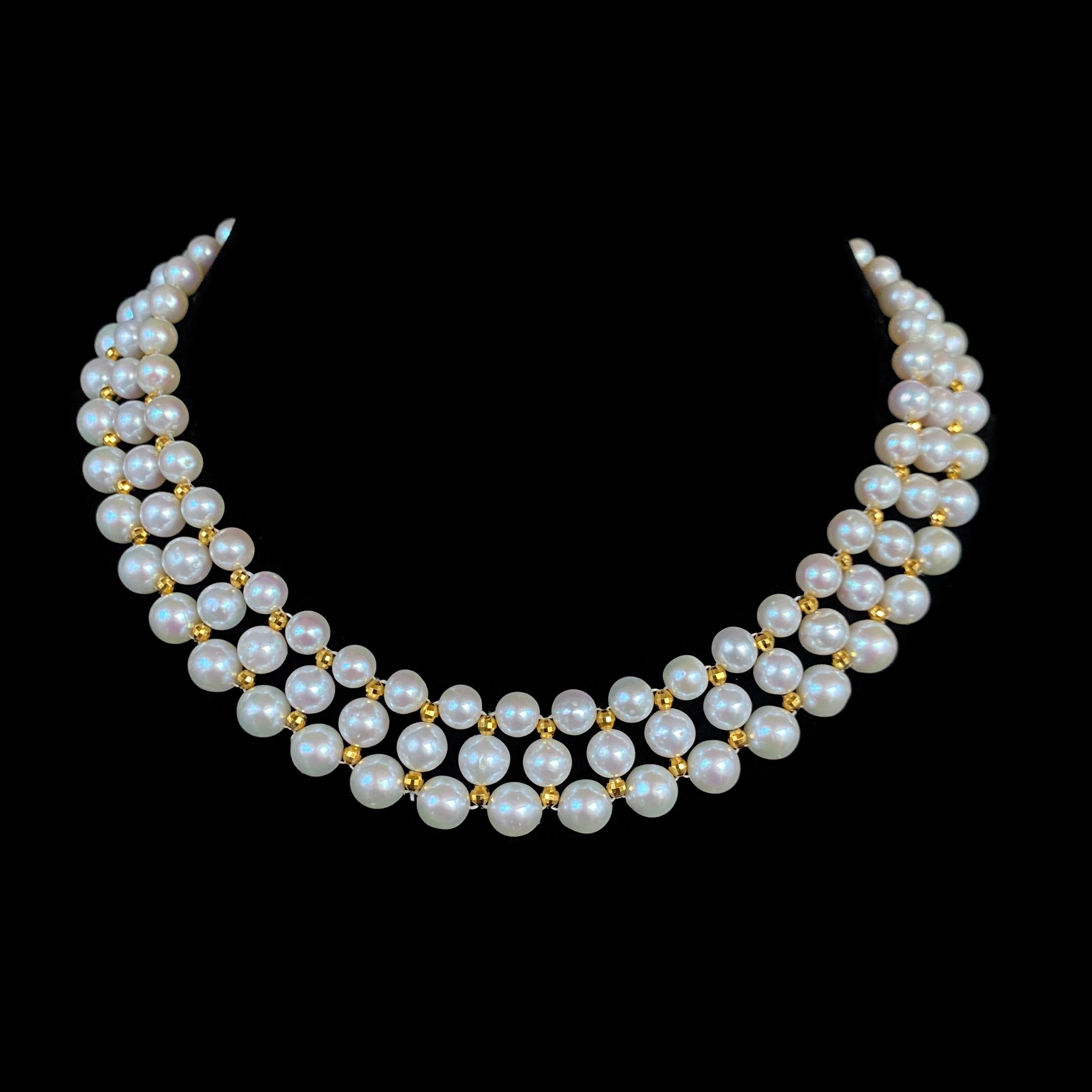 Marina J. Pearl Woven Necklace with 14k Yellow Gold Faceted Findings & Clasp For Sale 1