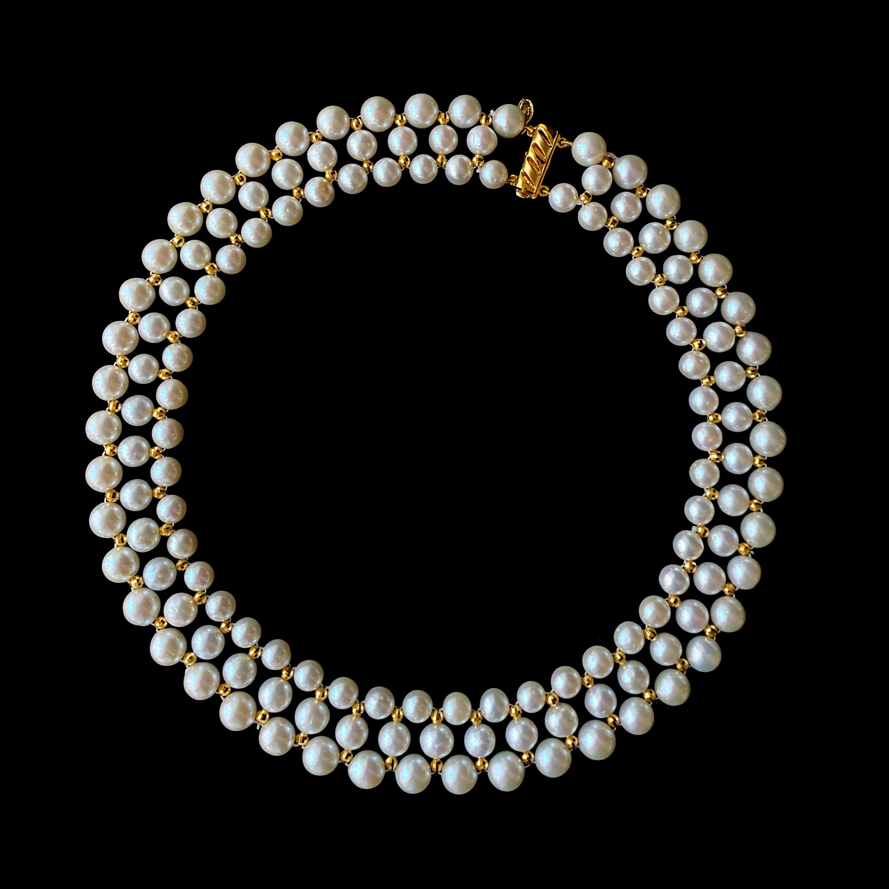 Marina J. Pearl Woven Necklace with 14k Yellow Gold Faceted Findings & Clasp For Sale 2