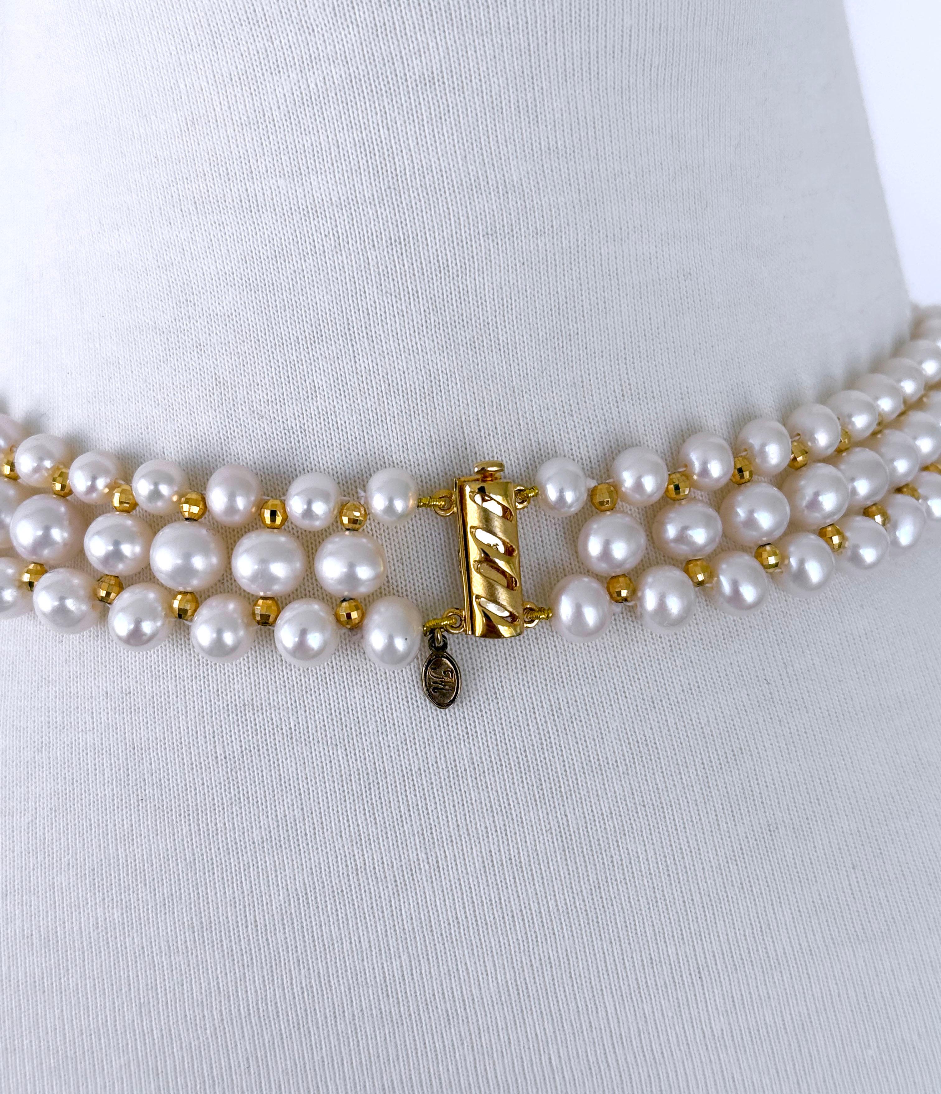 Marina J. Pearl Woven Necklace with 18k Plated Faceted Beads In New Condition For Sale In Los Angeles, CA