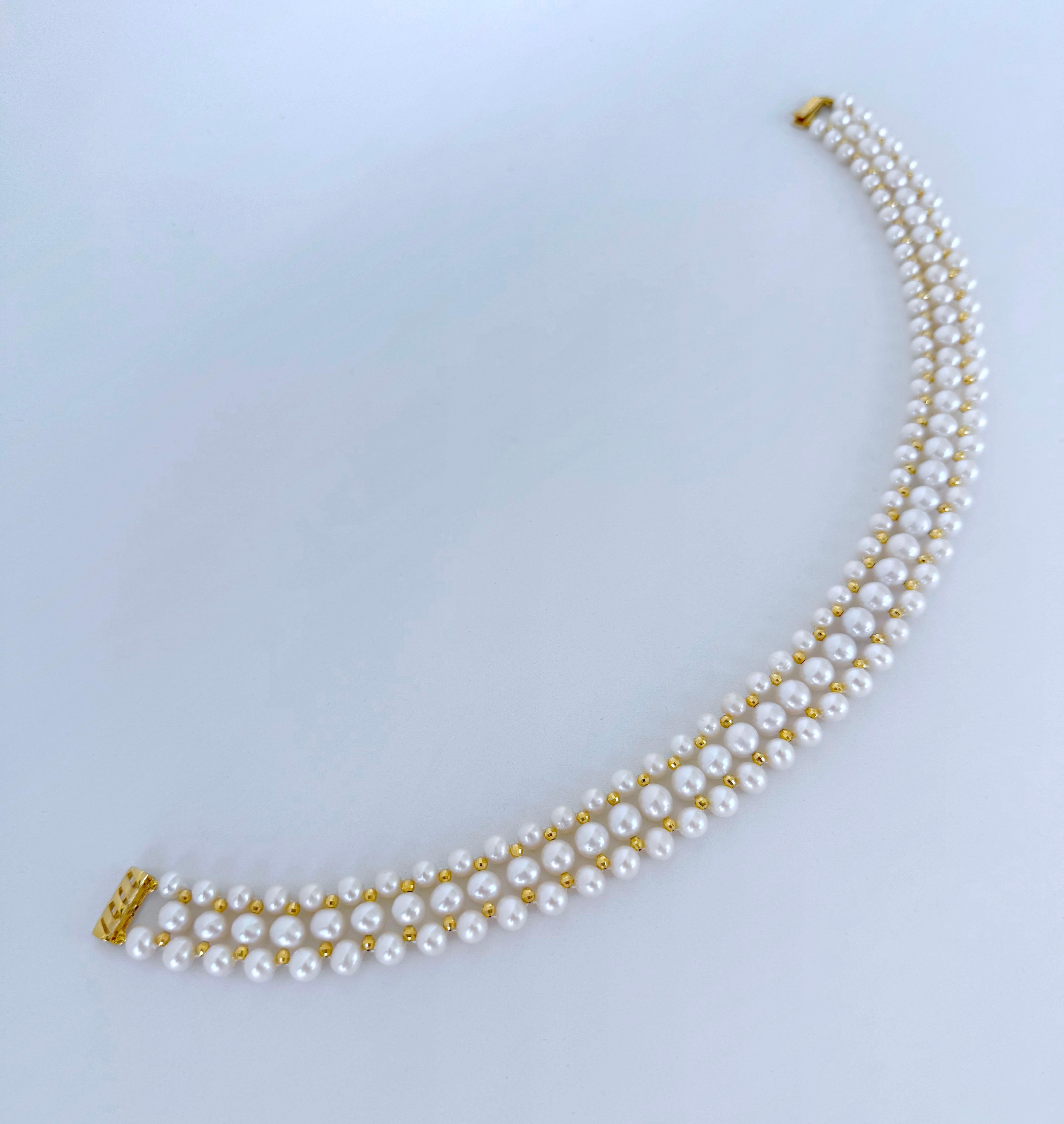 Women's Marina J. Pearl Woven Necklace with 18k Plated Faceted Beads For Sale