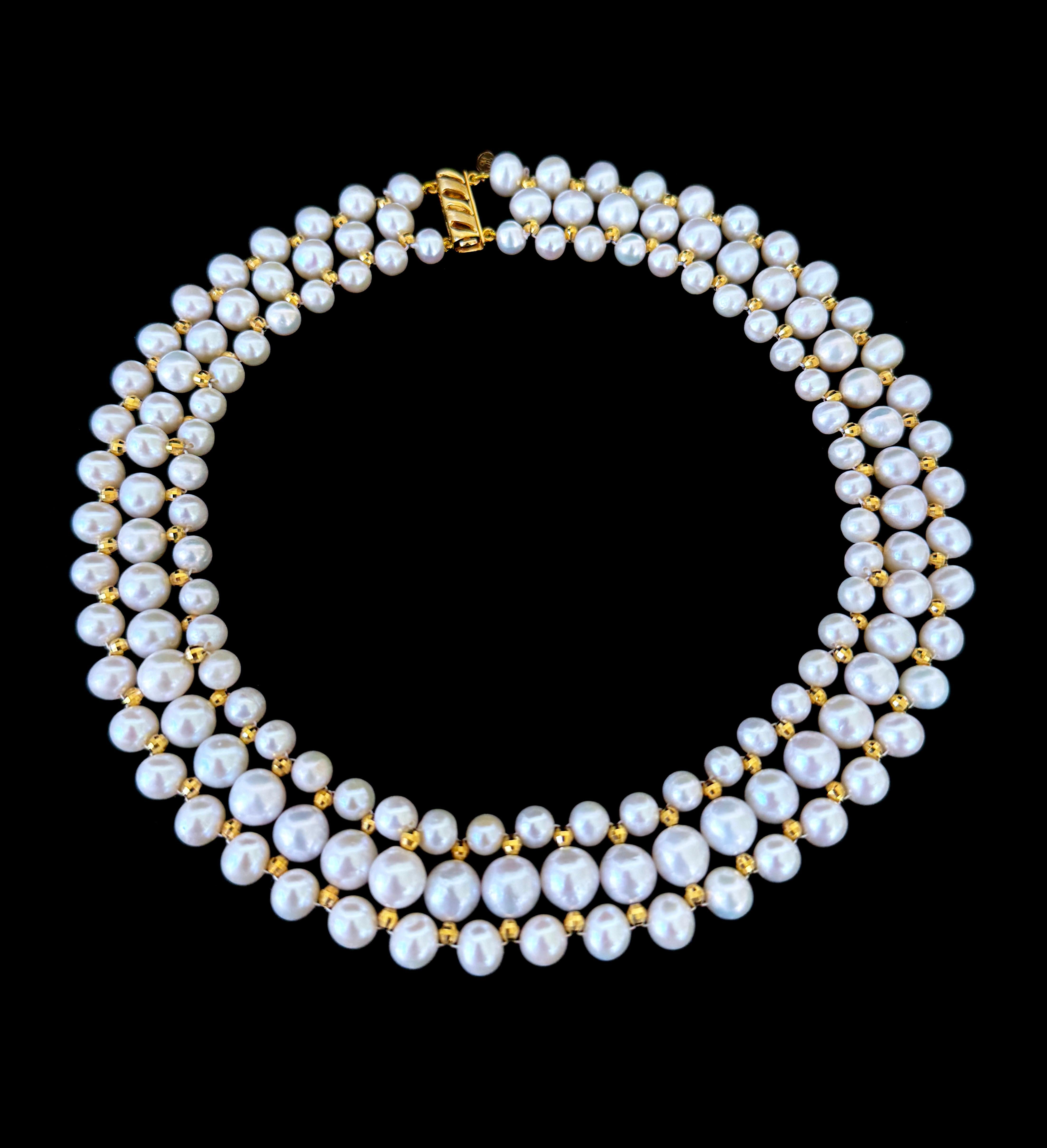 Marina J. Pearl Woven Necklace with 18k Plated Faceted Beads For Sale 1