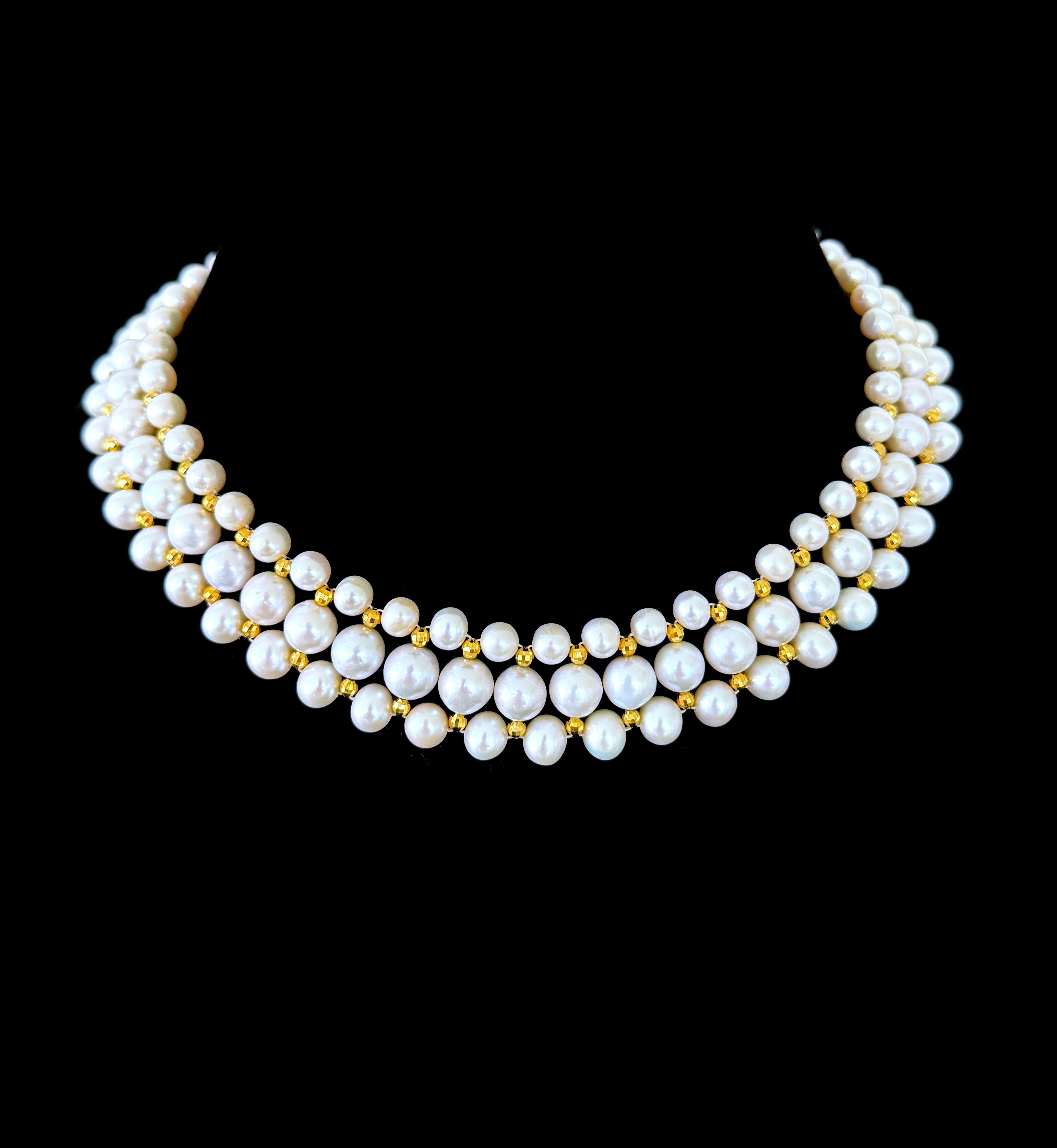 Marina J. Pearl Woven Necklace with 18k Plated Faceted Beads For Sale 2