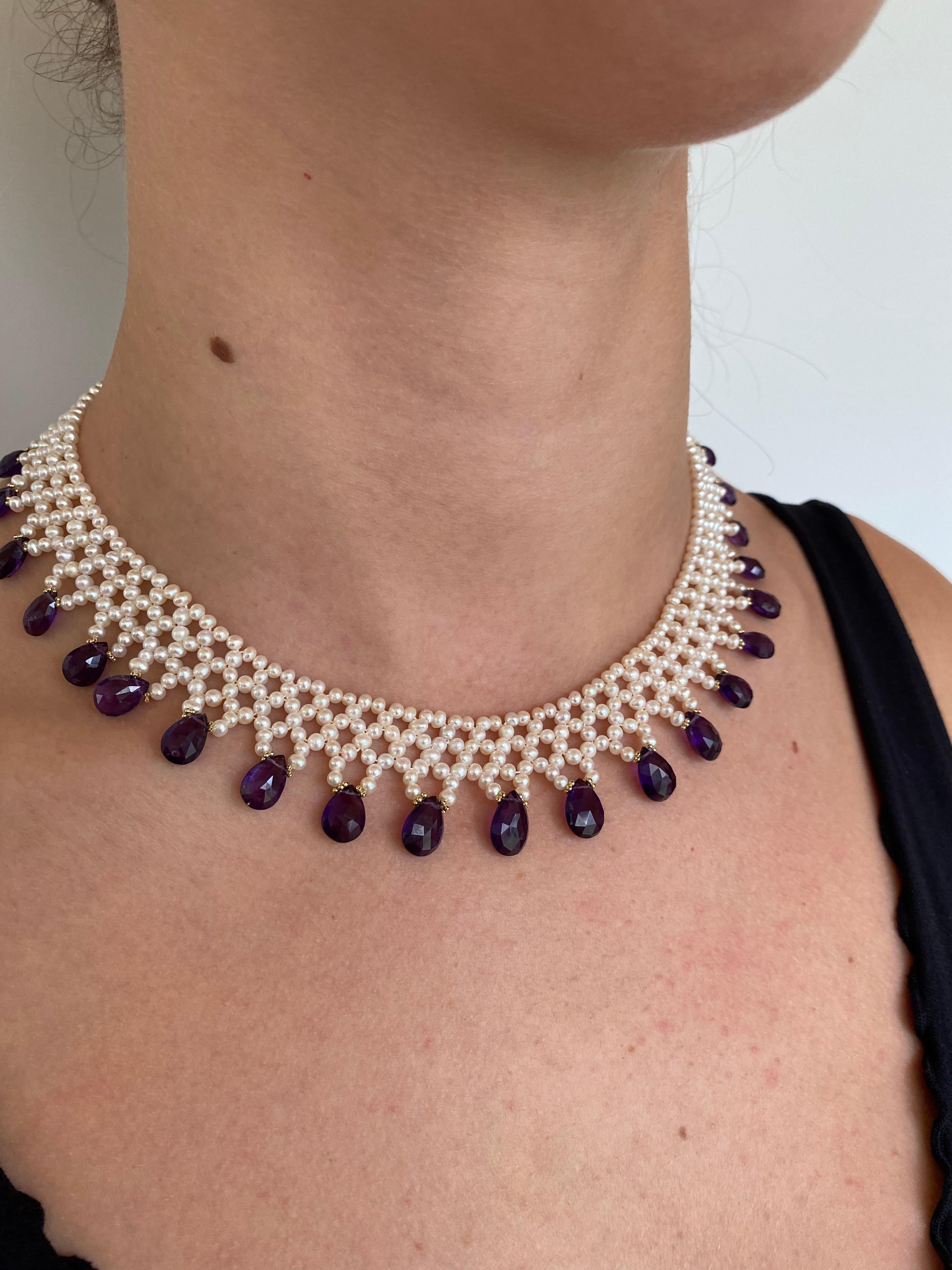 Marina J. Perlenkette gewebt mit Amethyst & 14k Gelbgold 3
