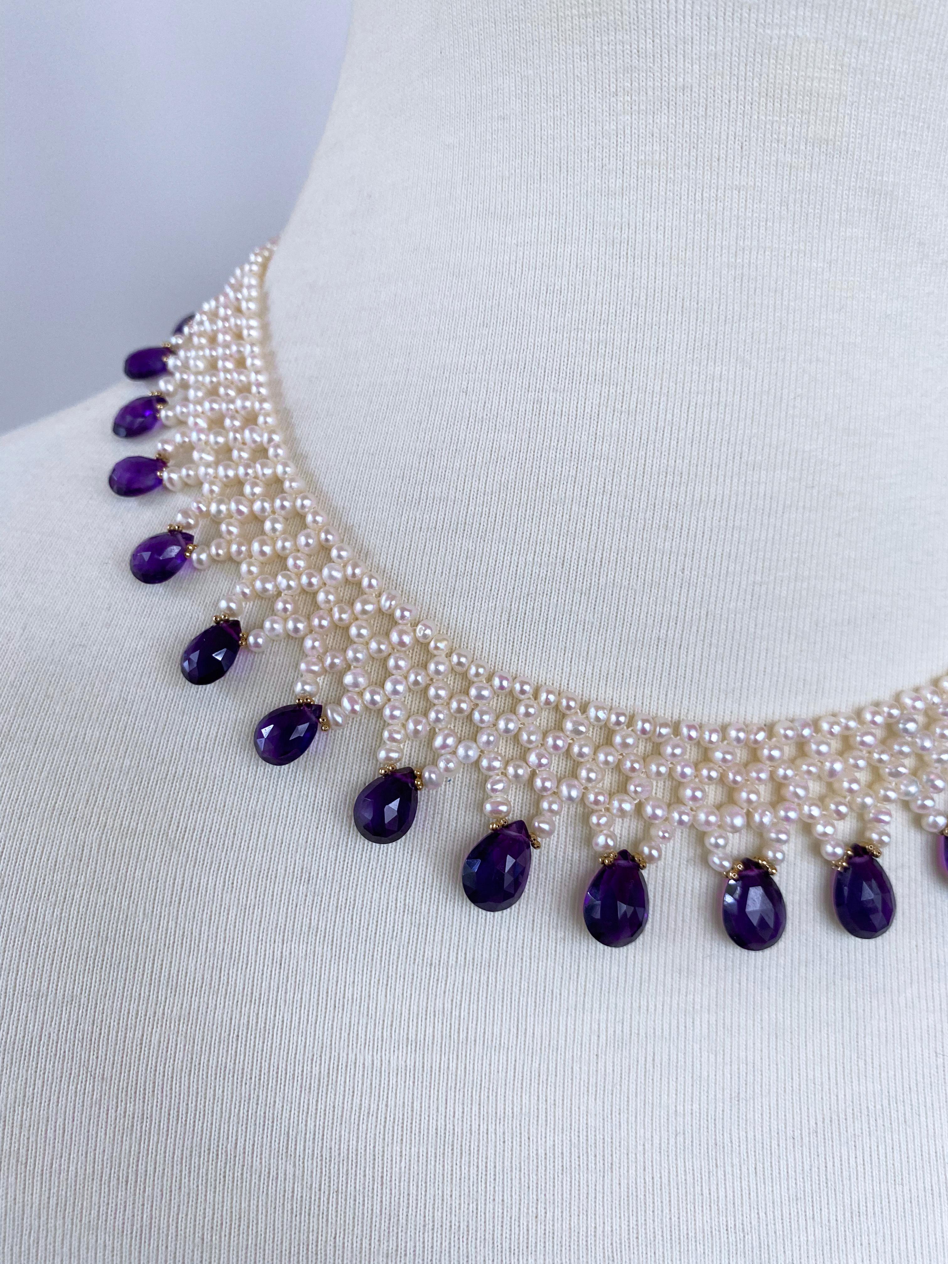 Marina J. Perlenkette gewebt mit Amethyst & 14k Gelbgold im Zustand „Neu“ in Los Angeles, CA
