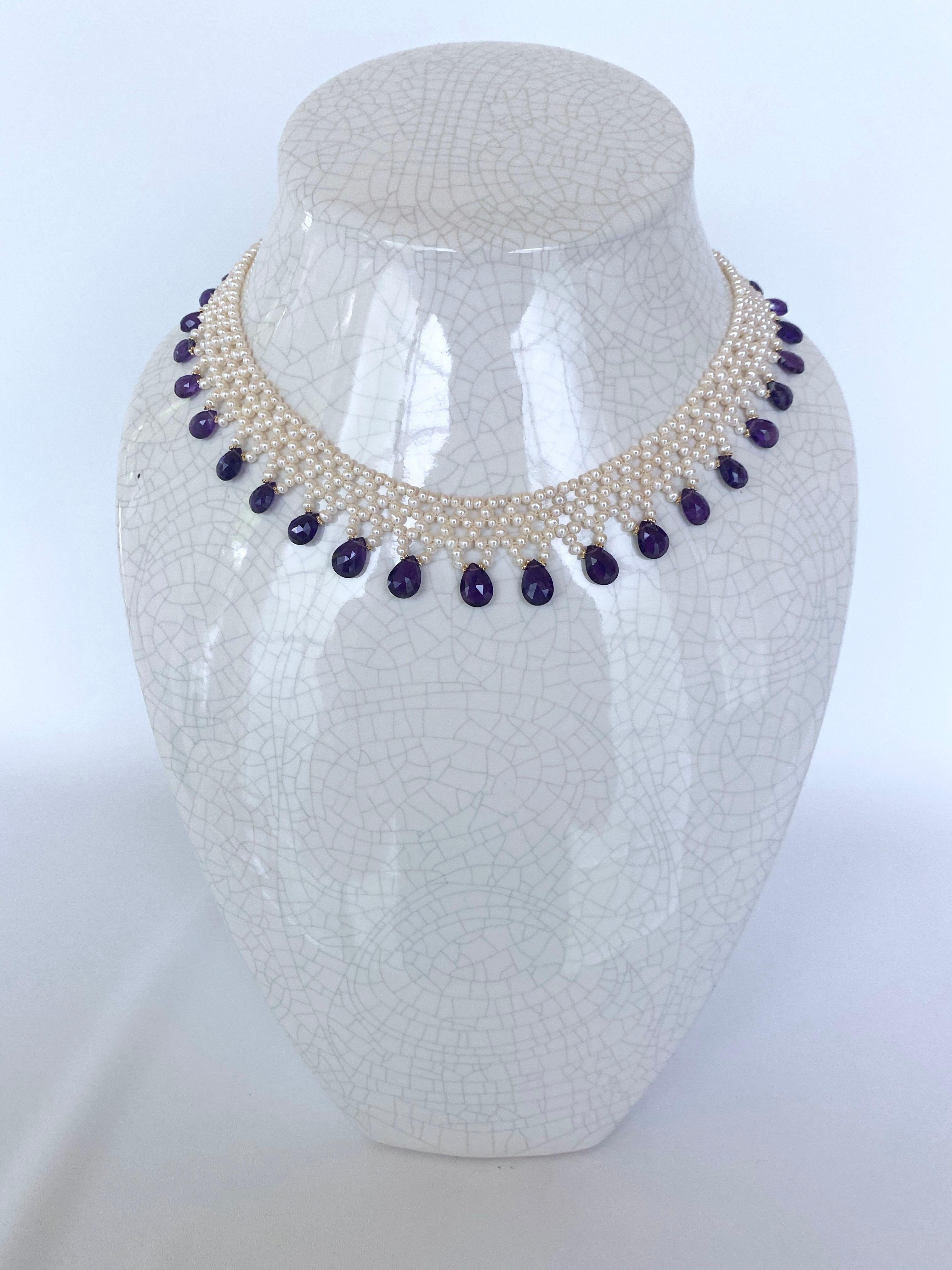 Marina J. Perlenkette gewebt mit Amethyst & 14k Gelbgold 2