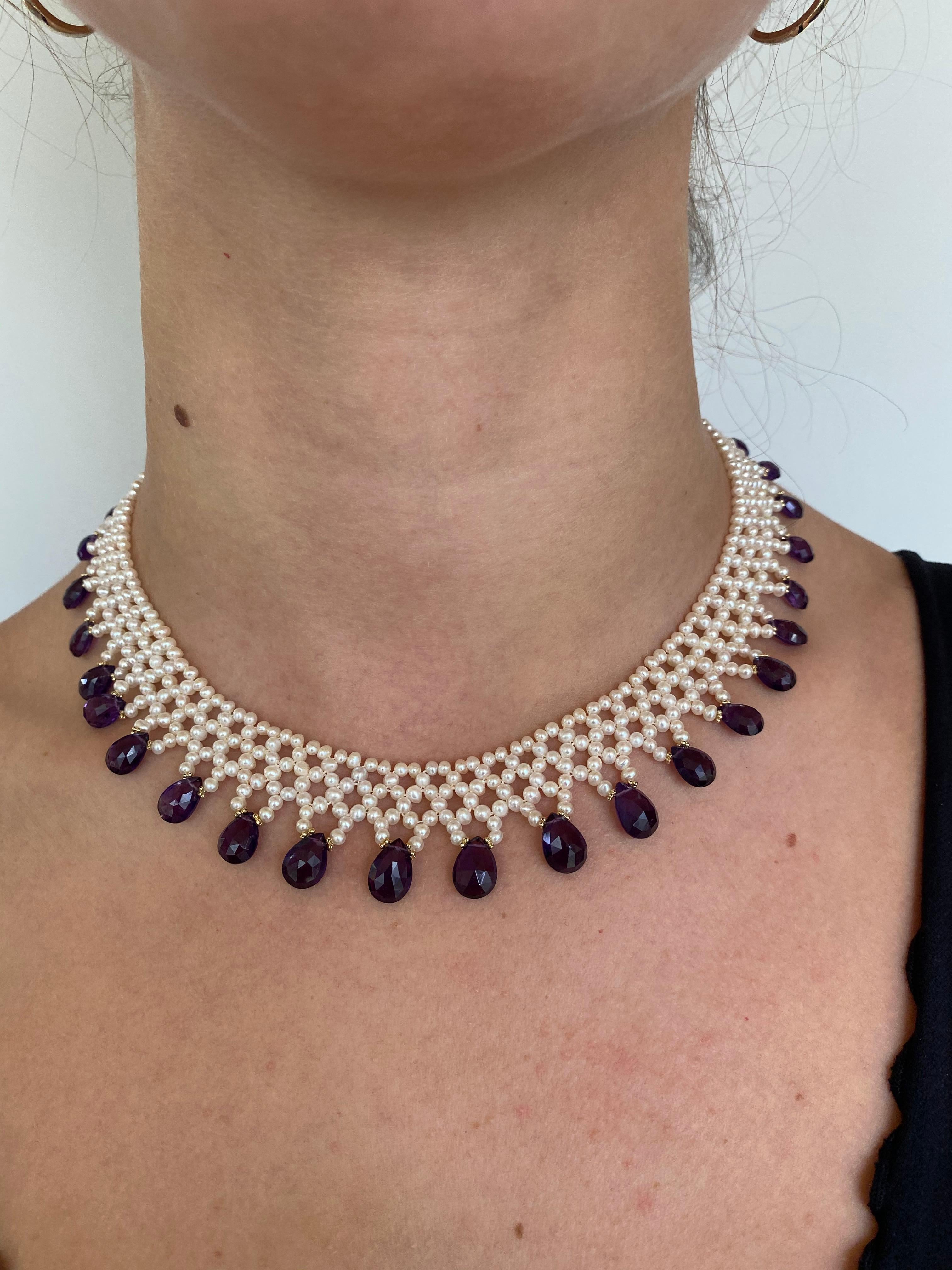 Marina J. Perlenkette gewebt mit Amethyst & 14k Gelbgold 4