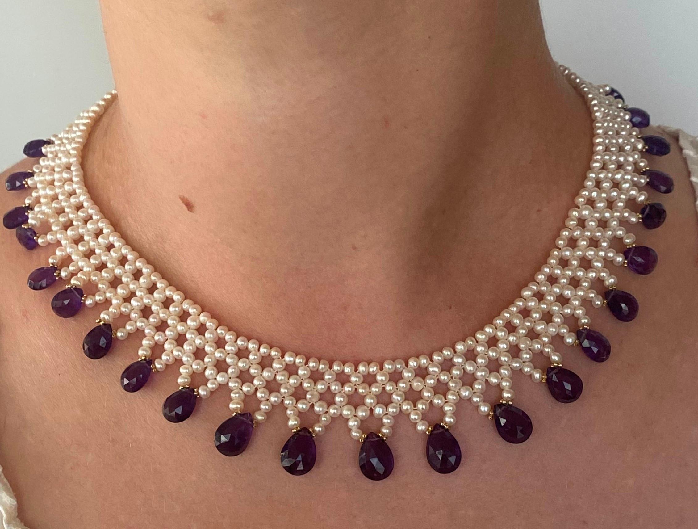 Marina J. Perlenkette gewebt mit Amethyst & 14k Gelbgold 5