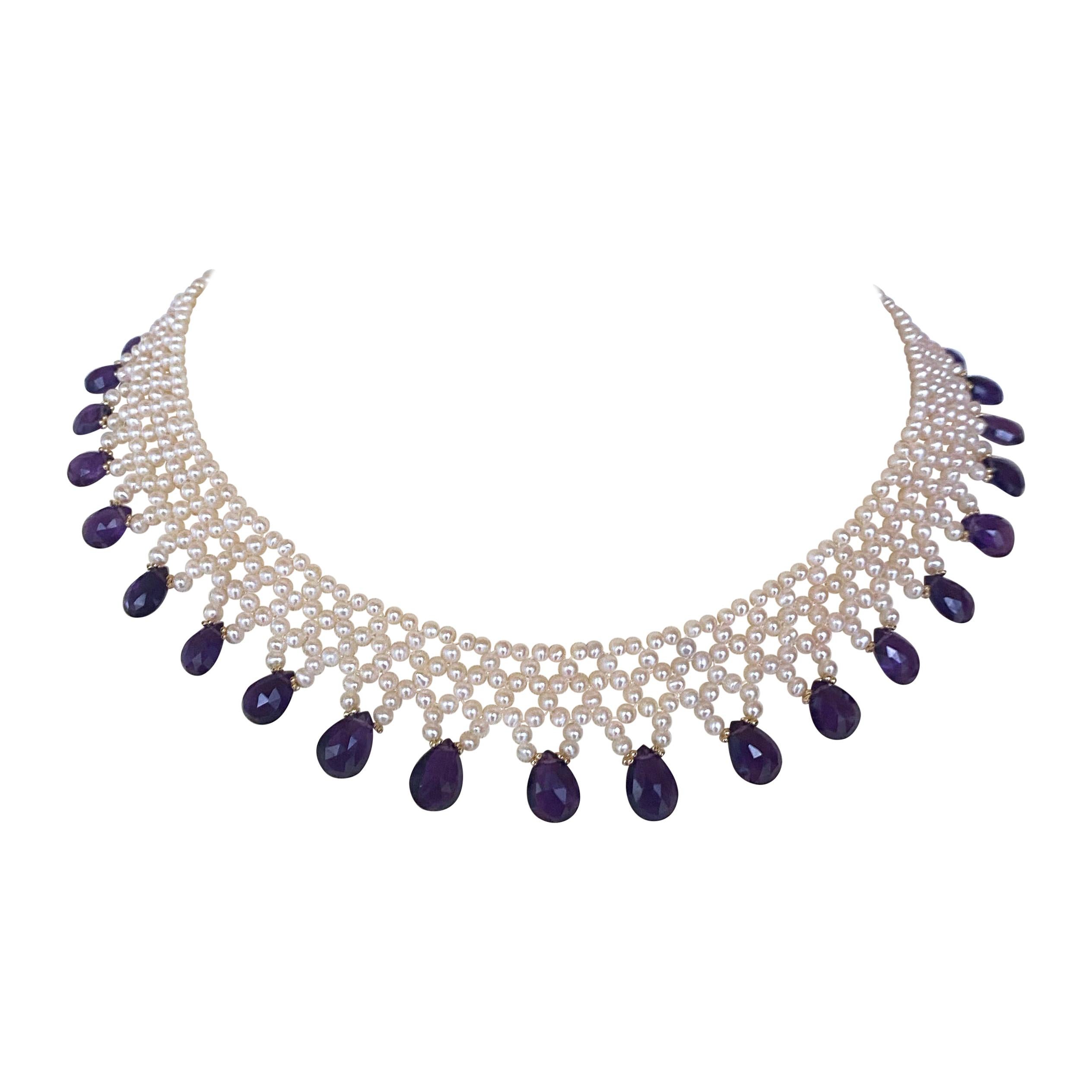 Woven Pearl Necklace with Amethyst Centerpiece at 1stDibs | amethyst