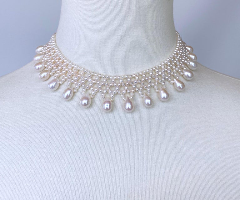 Marina J Woven Pearl Necklace with Pearl Drops at 14k Yellow Gold ...