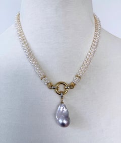 Marina J Pearl Woven Rope Necklace with Diamonds, Solid 14k Gold & Baroque Pearl