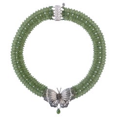 Marina J. Peridot and Pearl Necklace with Vintage Silver Brooch Centerpiece
