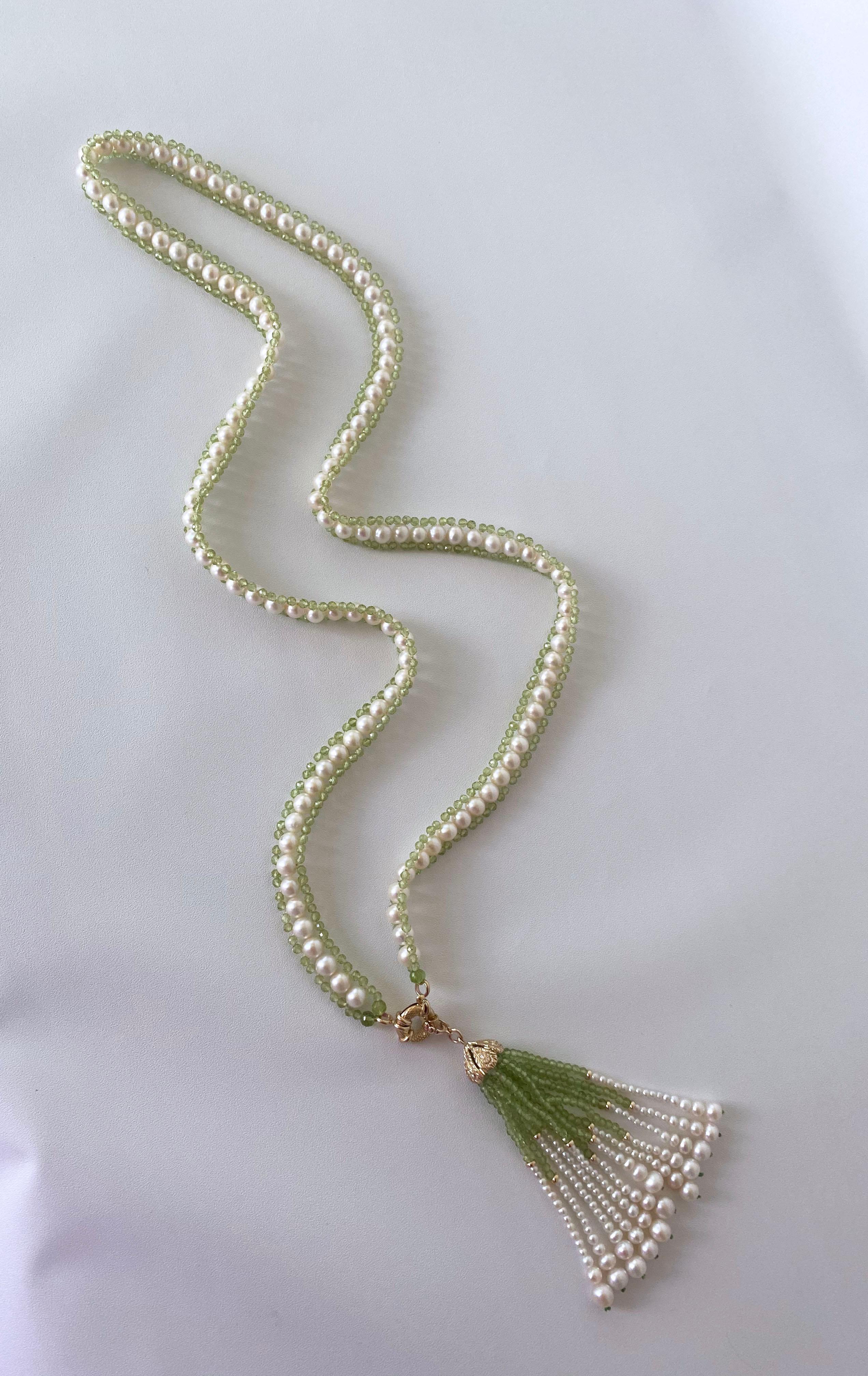 Marina J. Sautoir intrecciato con peridoto e perle e nappina incrostata di diamanti 14k in vendita 3