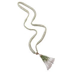 Marina J. Peridot and Pearl Woven Sautoir with 14k Diamond Encrusted Tassel