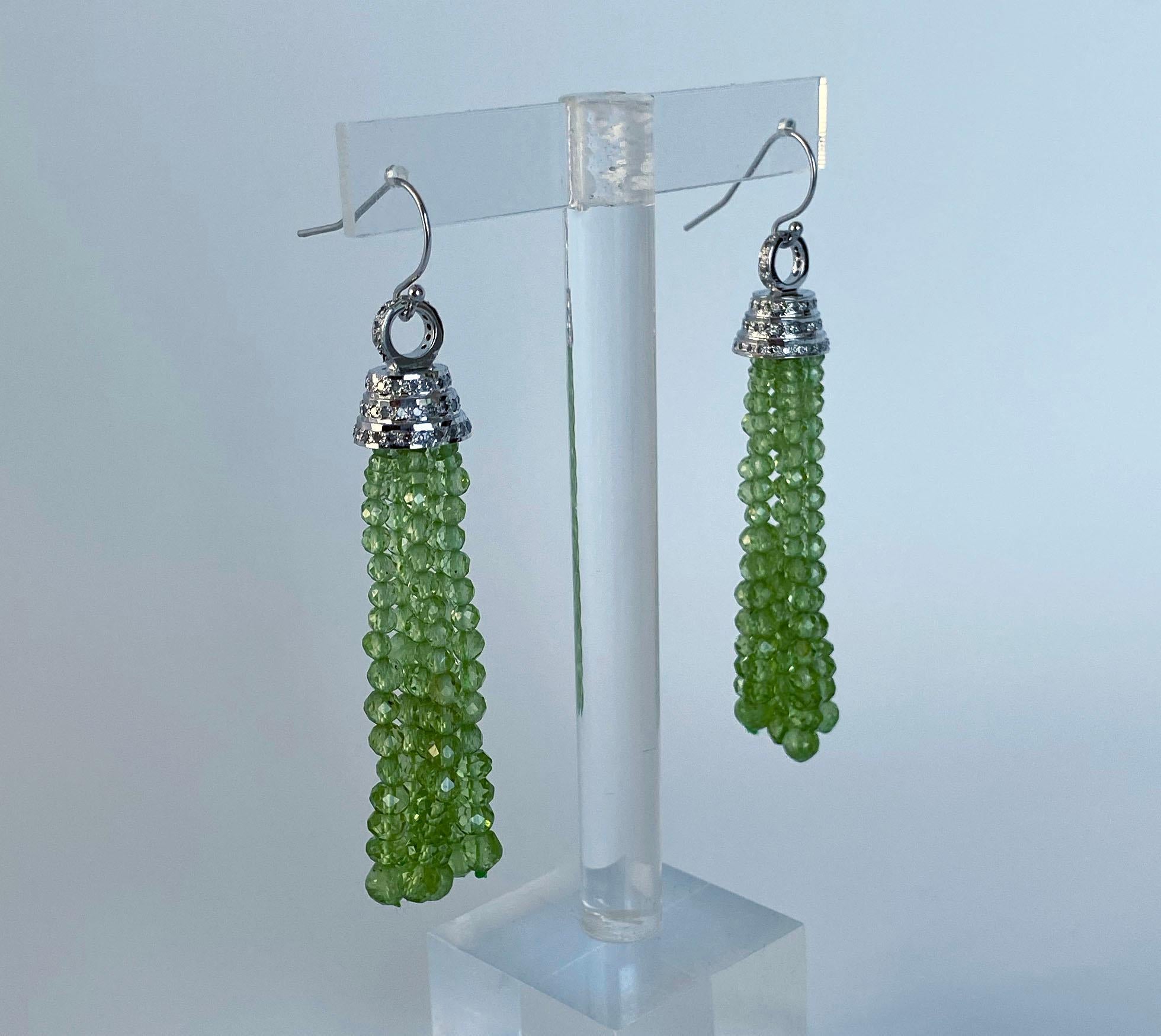 Marina J. Peridot Tassel Earrings with Diamonds In New Condition In Los Angeles, CA
