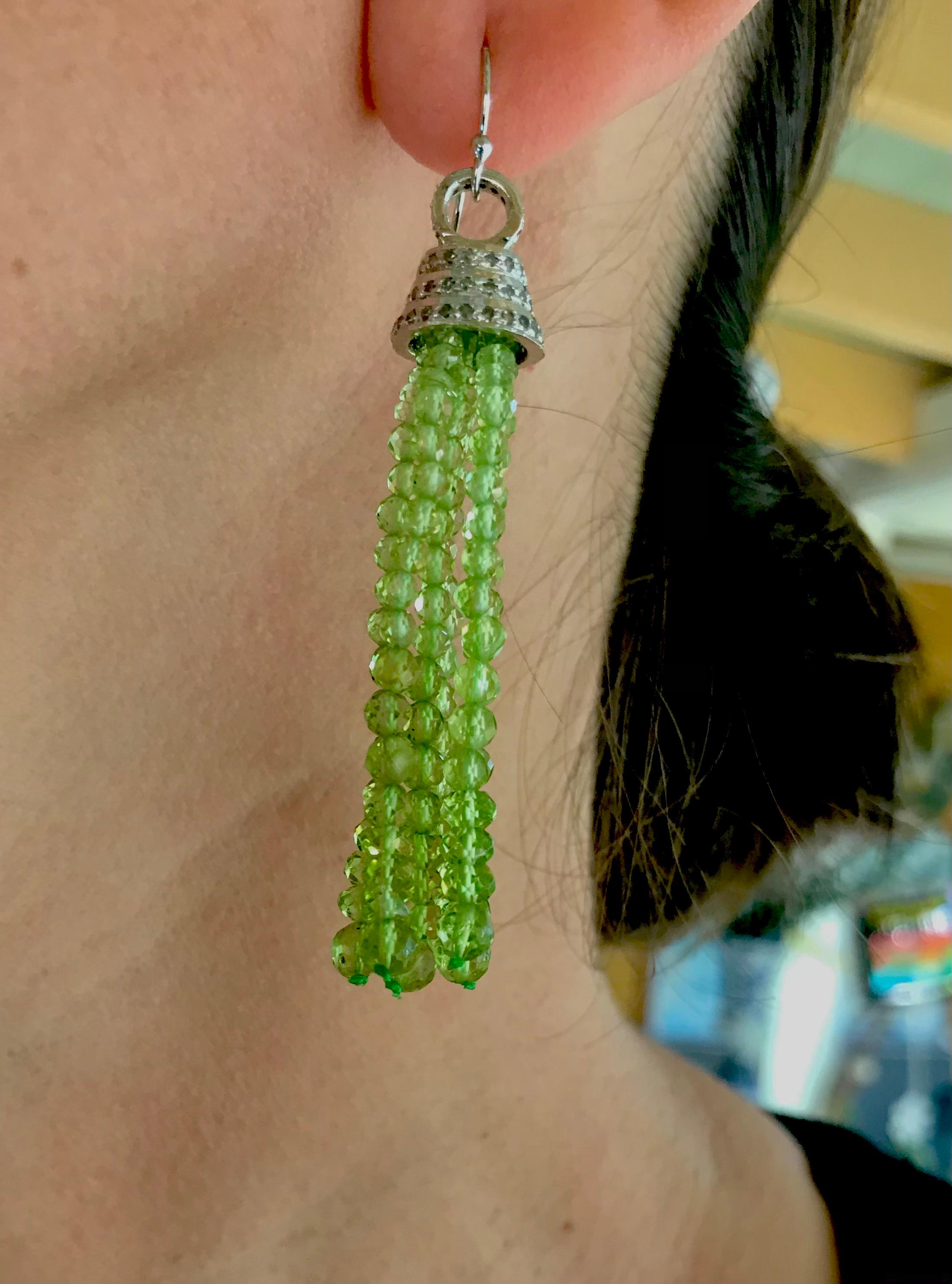Marina J. Peridot Tassel Earrings with Diamonds 1