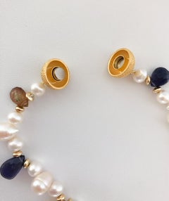 Marina J. Pet Collar/Necklace with Real Pearls, Iolite, Kyanite and Tourmaline