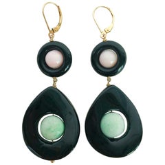 Marina J. Pink Coral Onyx, and Jade Drop Earrings with 14 Karat Gold Lever-Backs