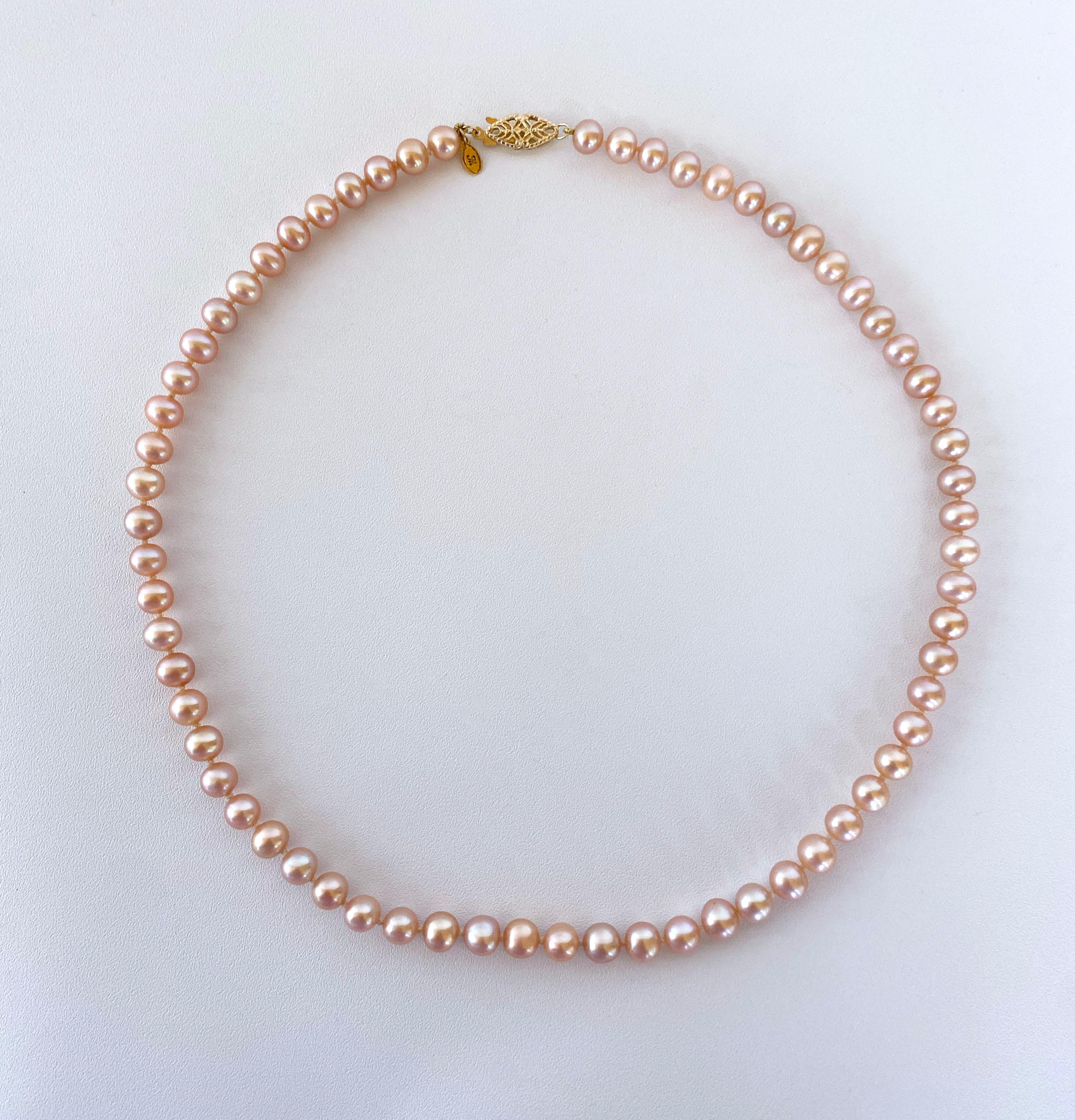 Artisan Marina J. Pink Pearl Necklace with 14k Yellow Gold Filigree Clasp For Sale