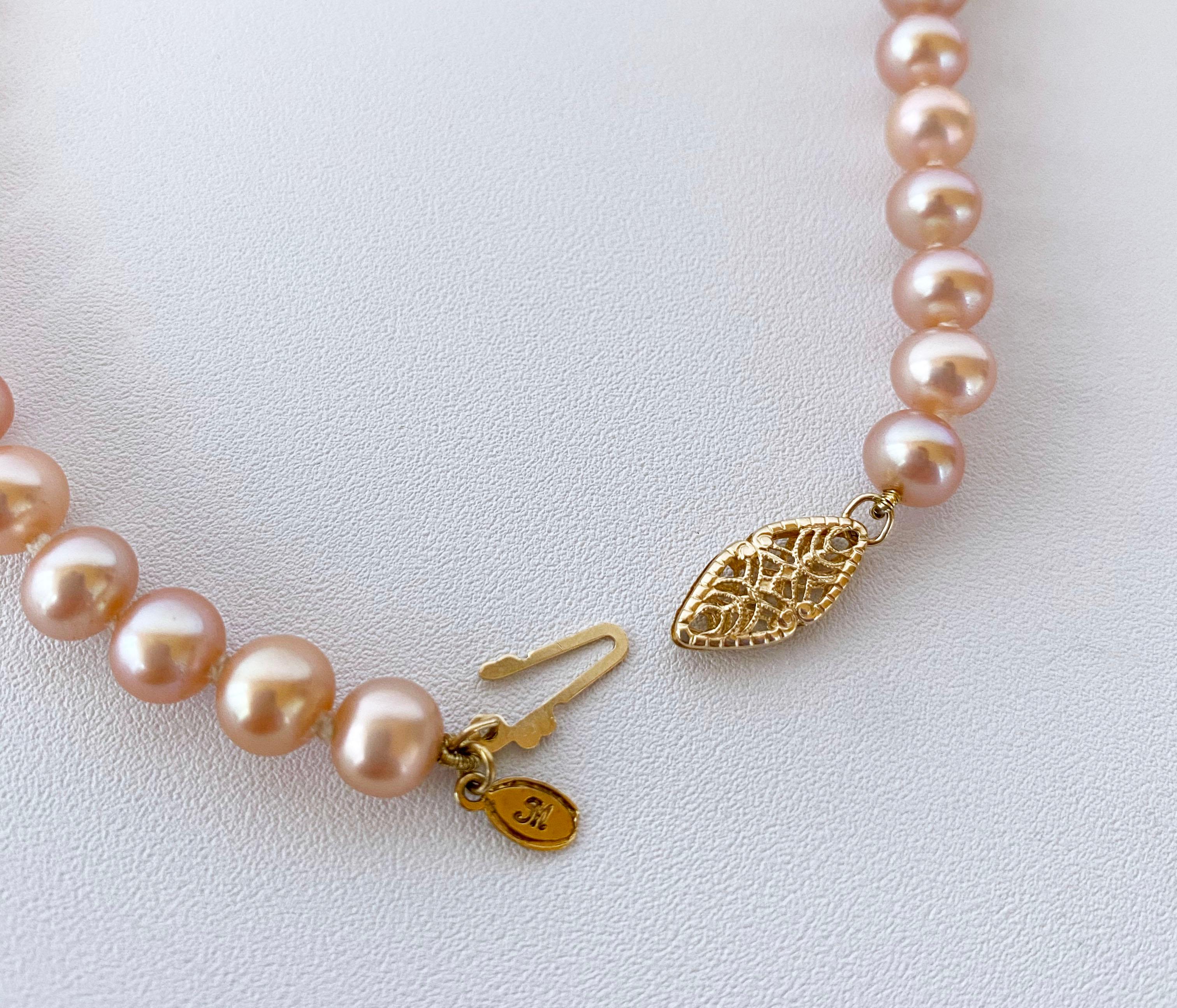 Bead Marina J. Pink Pearl Necklace with 14k Yellow Gold Filigree Clasp For Sale