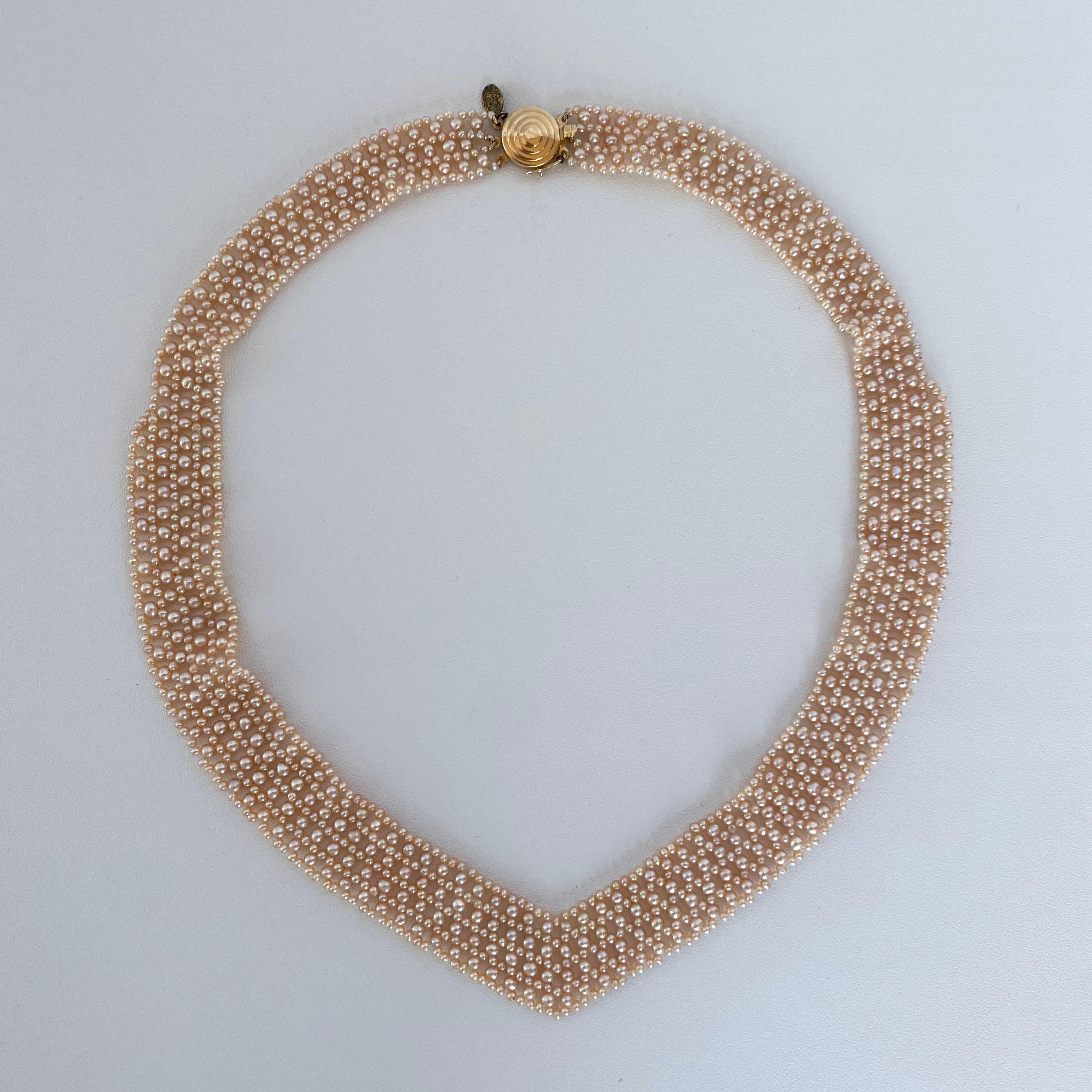 Marina J. Pink Pearl Woven 'V' Necklace with 14k Gold Clasp & Vintage Brooch 6