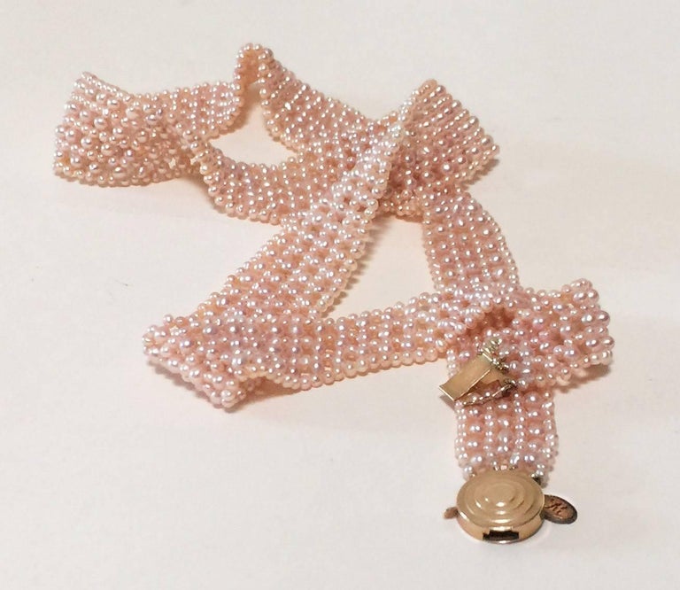 Marina J. Pink Pearl Woven 'V' Necklace with 14k Gold Clasp and Vintage