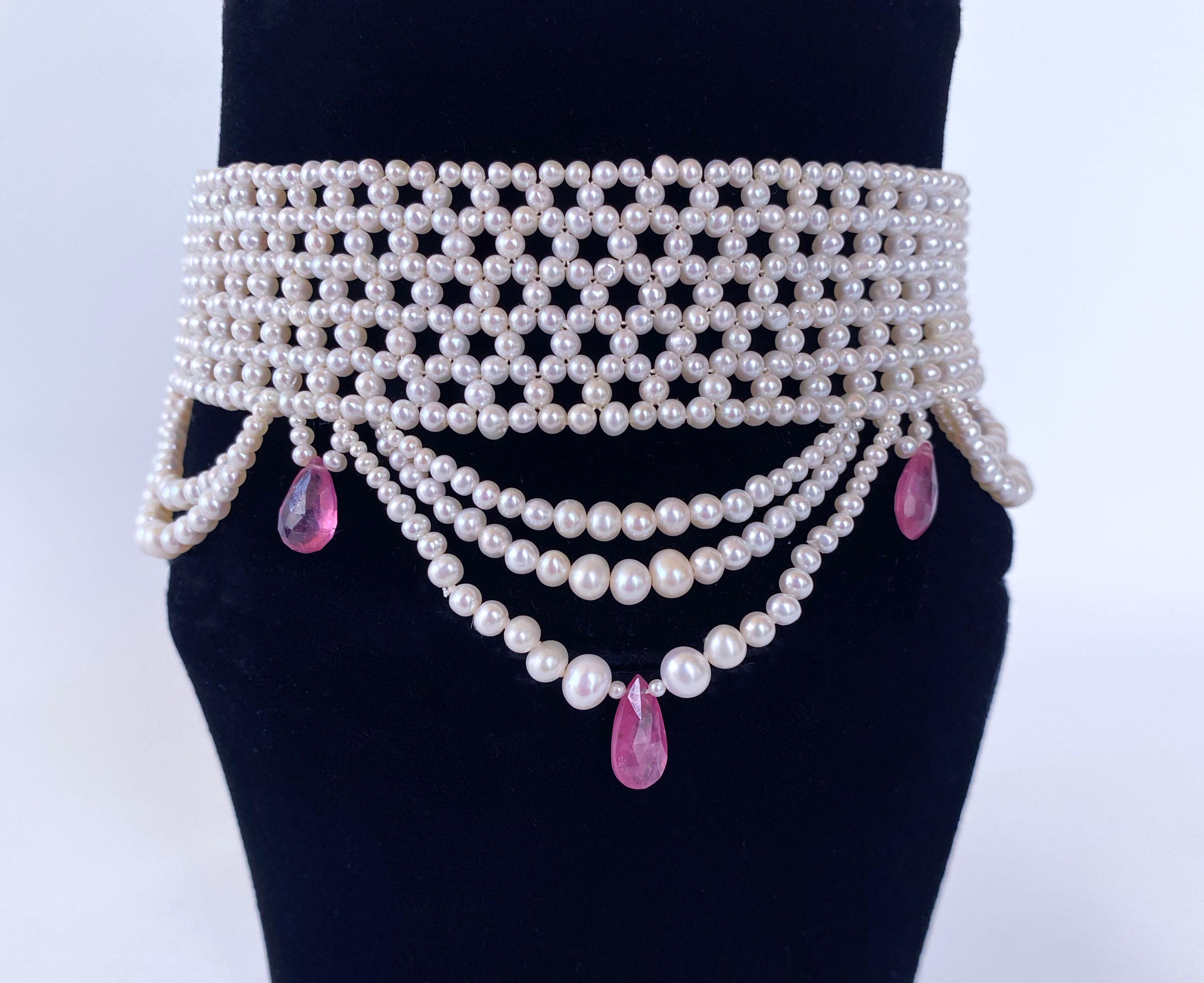 Marina J. Pink Sapphire & Pearl Woven Choker with Rhodium Plated Silver Clasp For Sale 1