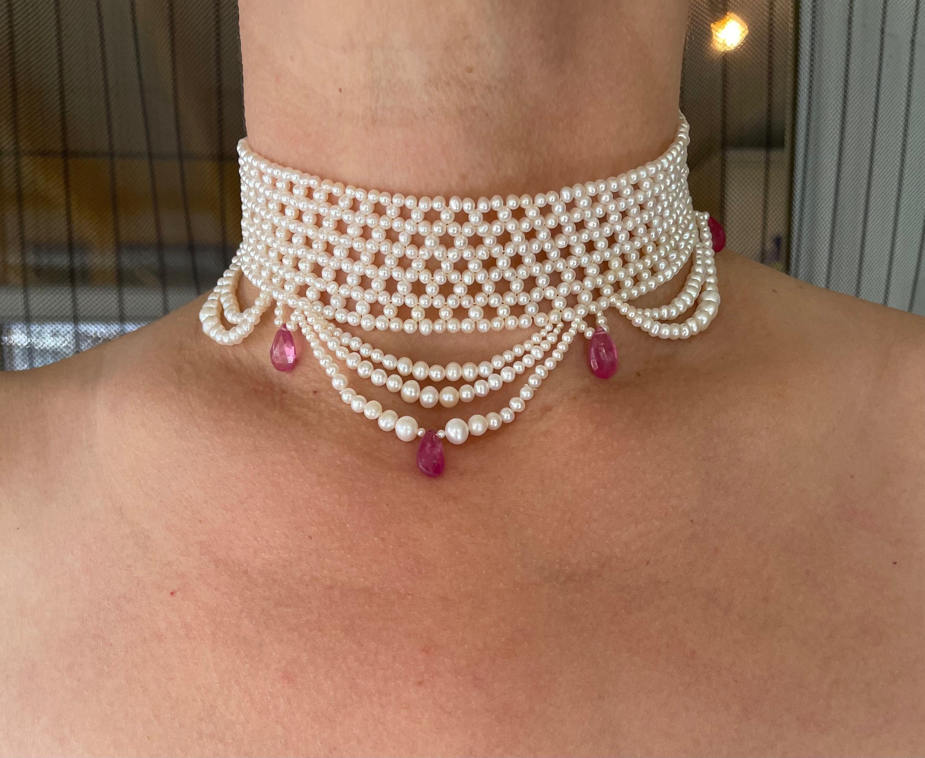 Marina J. Pink Sapphire & Pearl Woven Choker with Rhodium Plated Silver Clasp For Sale 2