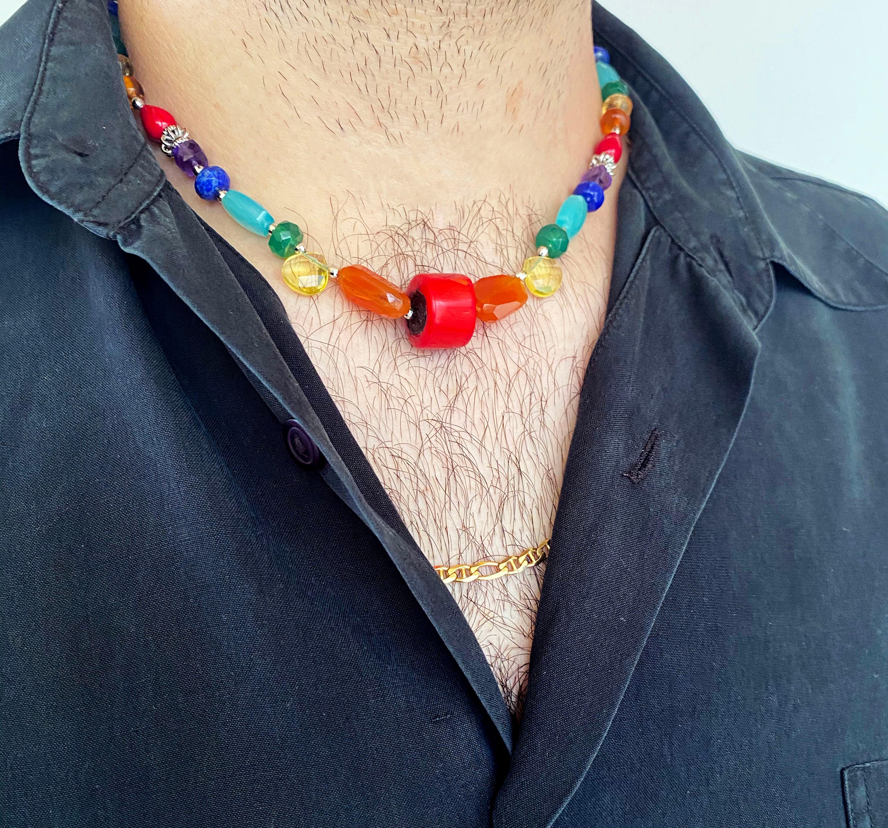 Marina J. Collana unisex arcobaleno di perle semipreziose multicolori In condizioni Nuovo in vendita a Los Angeles, CA