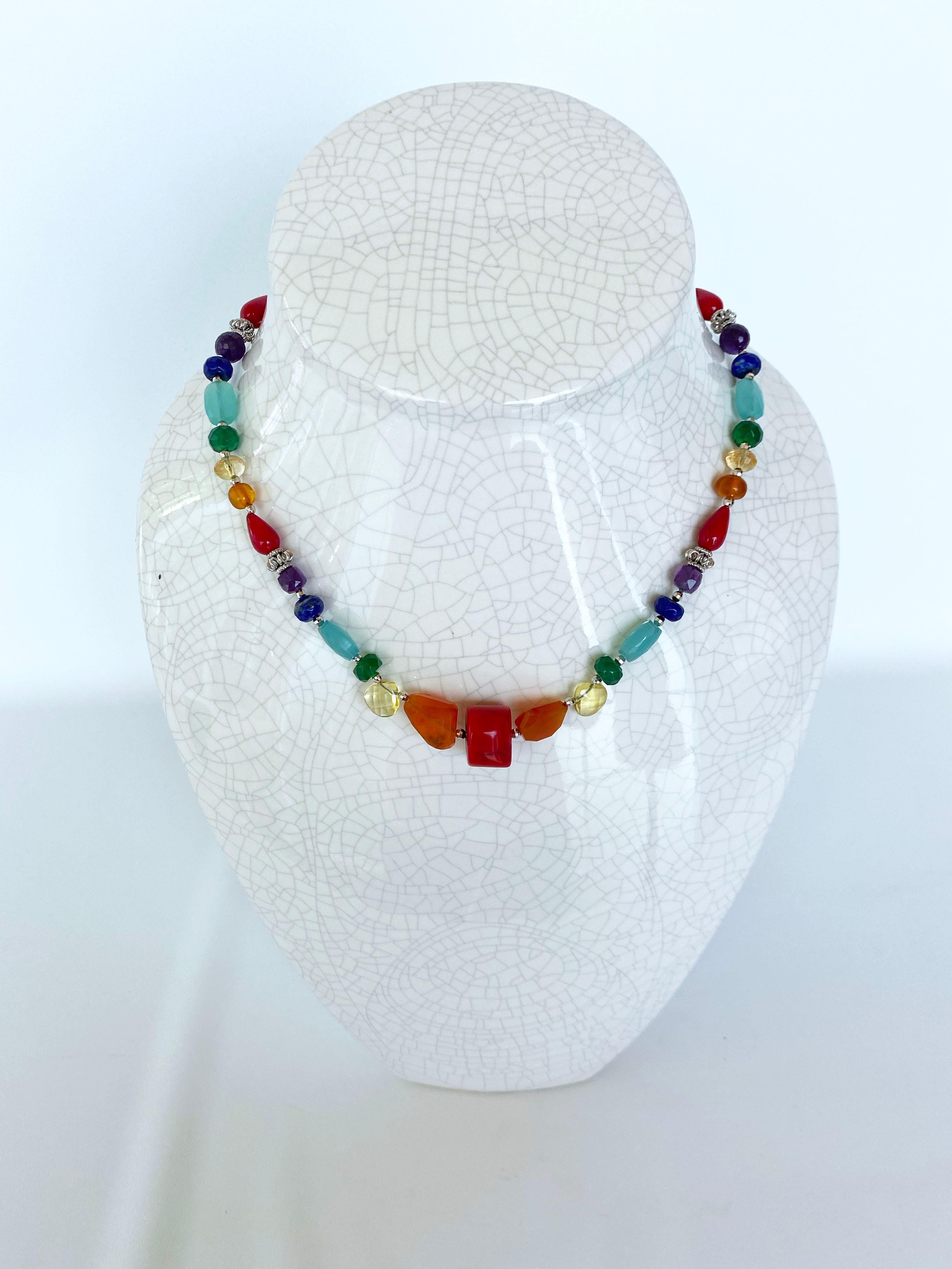Artisan Marina J Rainbow Unisex Necklace of Multicolored Semiprecious beads  For Sale