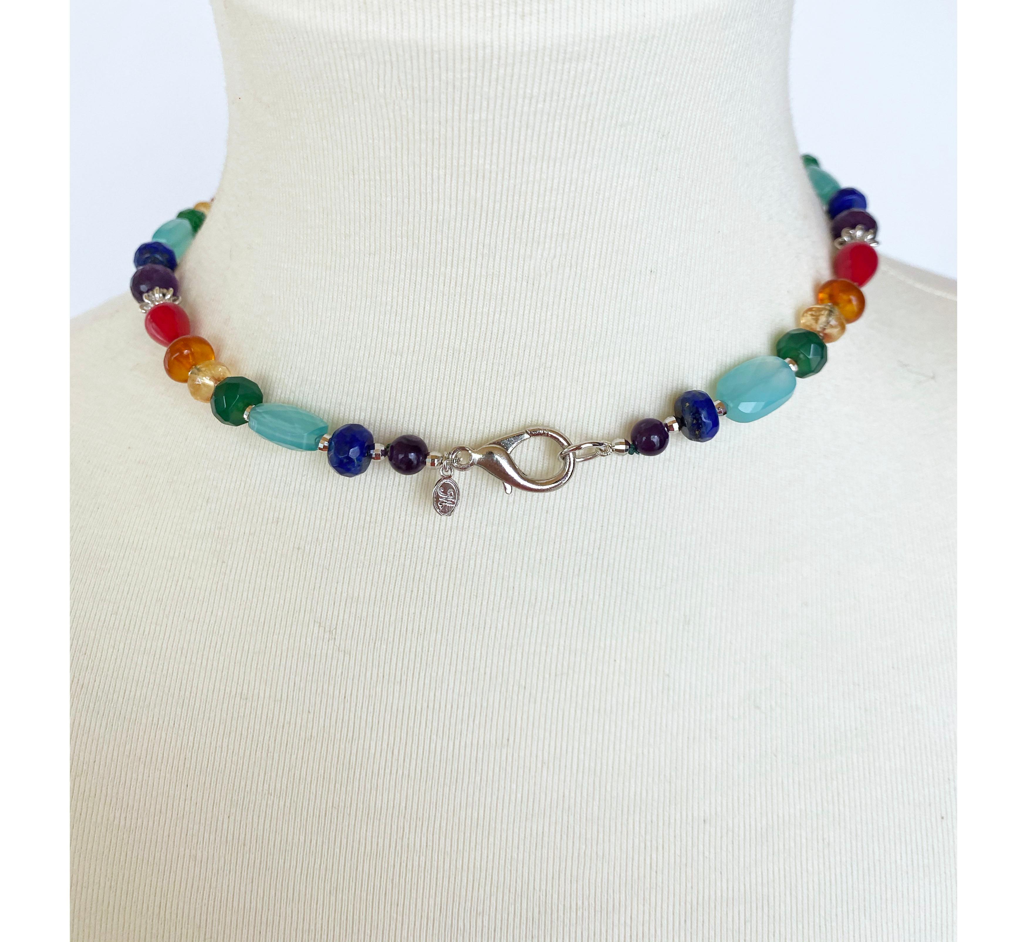 Bead Marina J Rainbow Unisex Necklace of Multicolored Semiprecious beads  For Sale