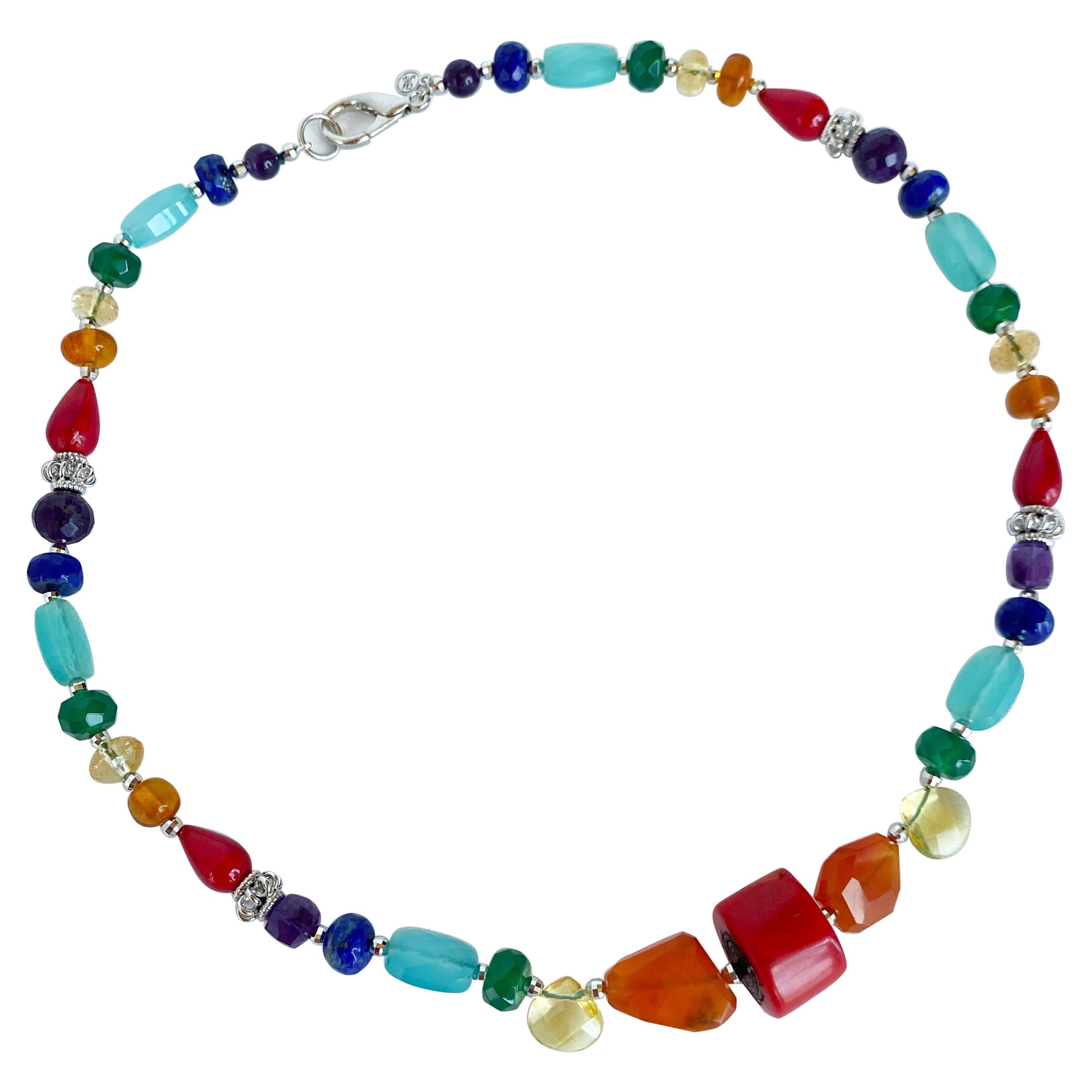 Marina J Rainbow Unisex Necklace of Multicolored Semiprecious beads  For Sale