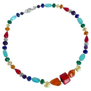 Multicolored Rainbow Gemstone Gold Necklace at 1stDibs | rainbow ...