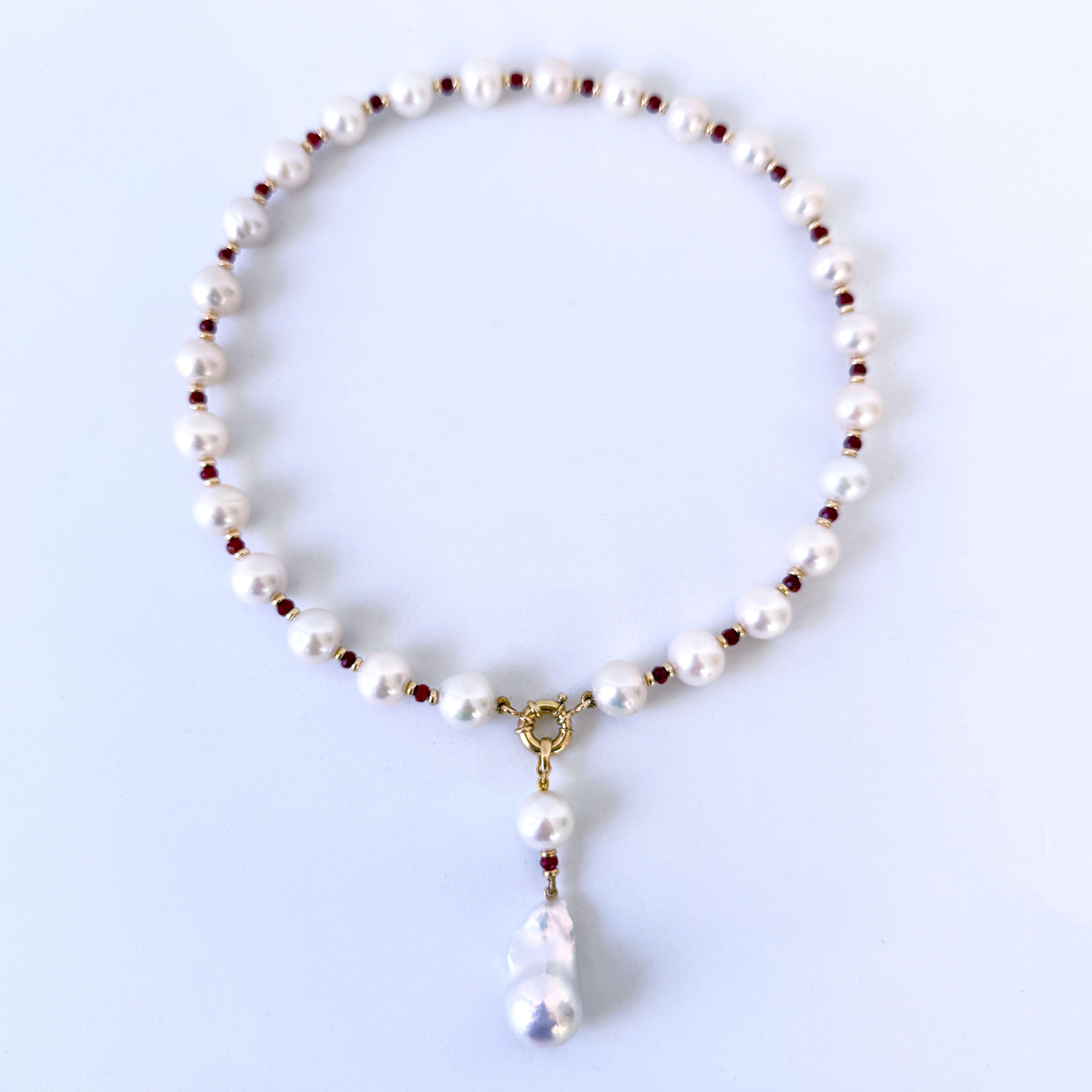 Bead Marina J. Red Ruby, Solid Gold & Graduated Pearl Necklace with Dramatic Tassel For Sale