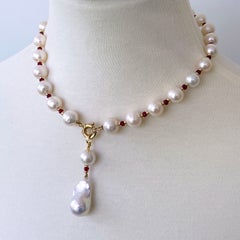 Marina J. Red Ruby, Solid Gold & Graduated Pearl Necklace with Dramatic Tassel