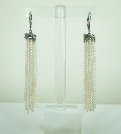 Marina J. Rice-Shaped Pearl Tassel Earrings with 14 Karat White Gold Lever-Back