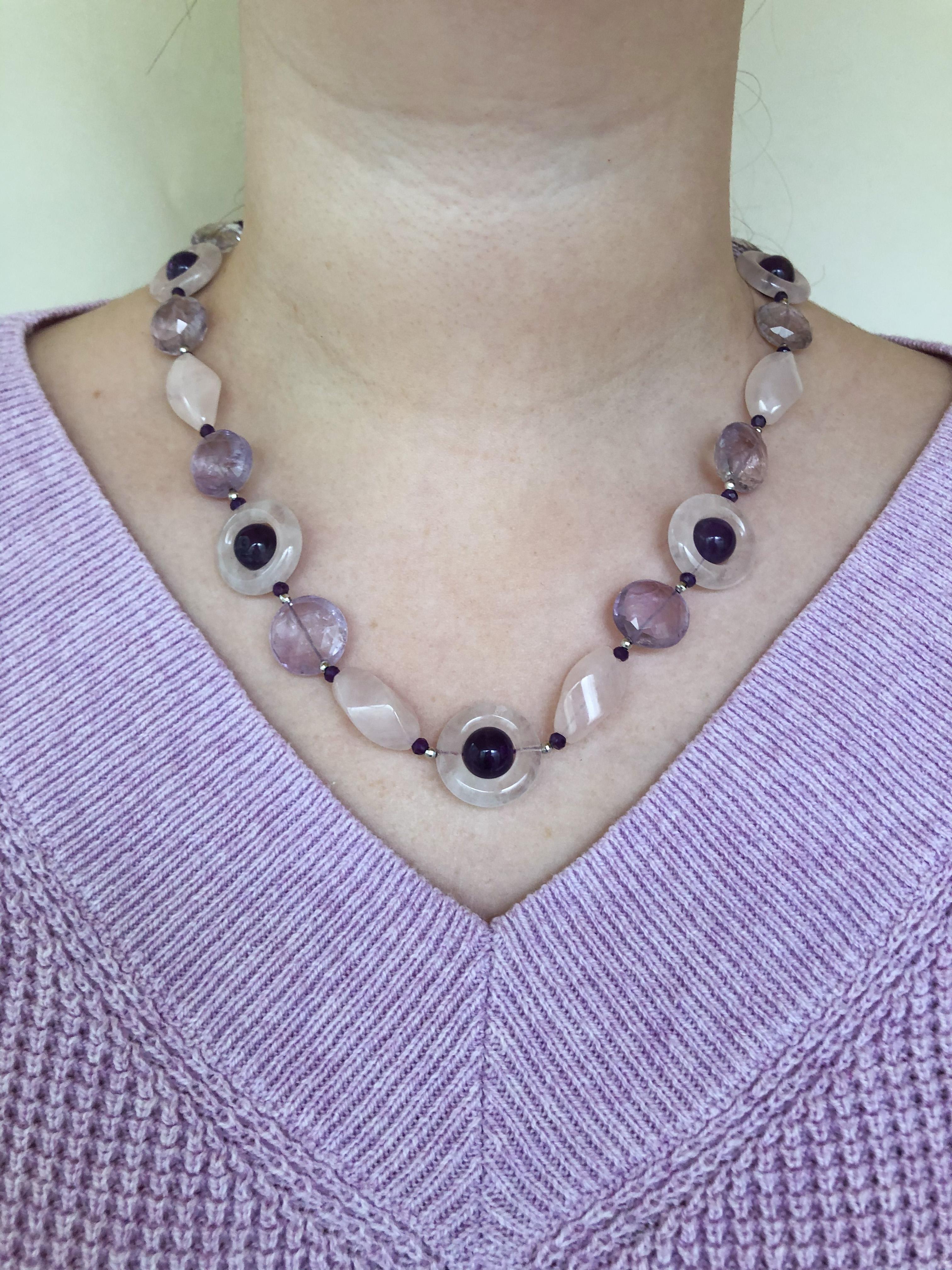 Marina J., rhodinierte Perlenkette aus Rosenquarz, Amethyst und Silber im Zustand „Neu“ im Angebot in Los Angeles, CA