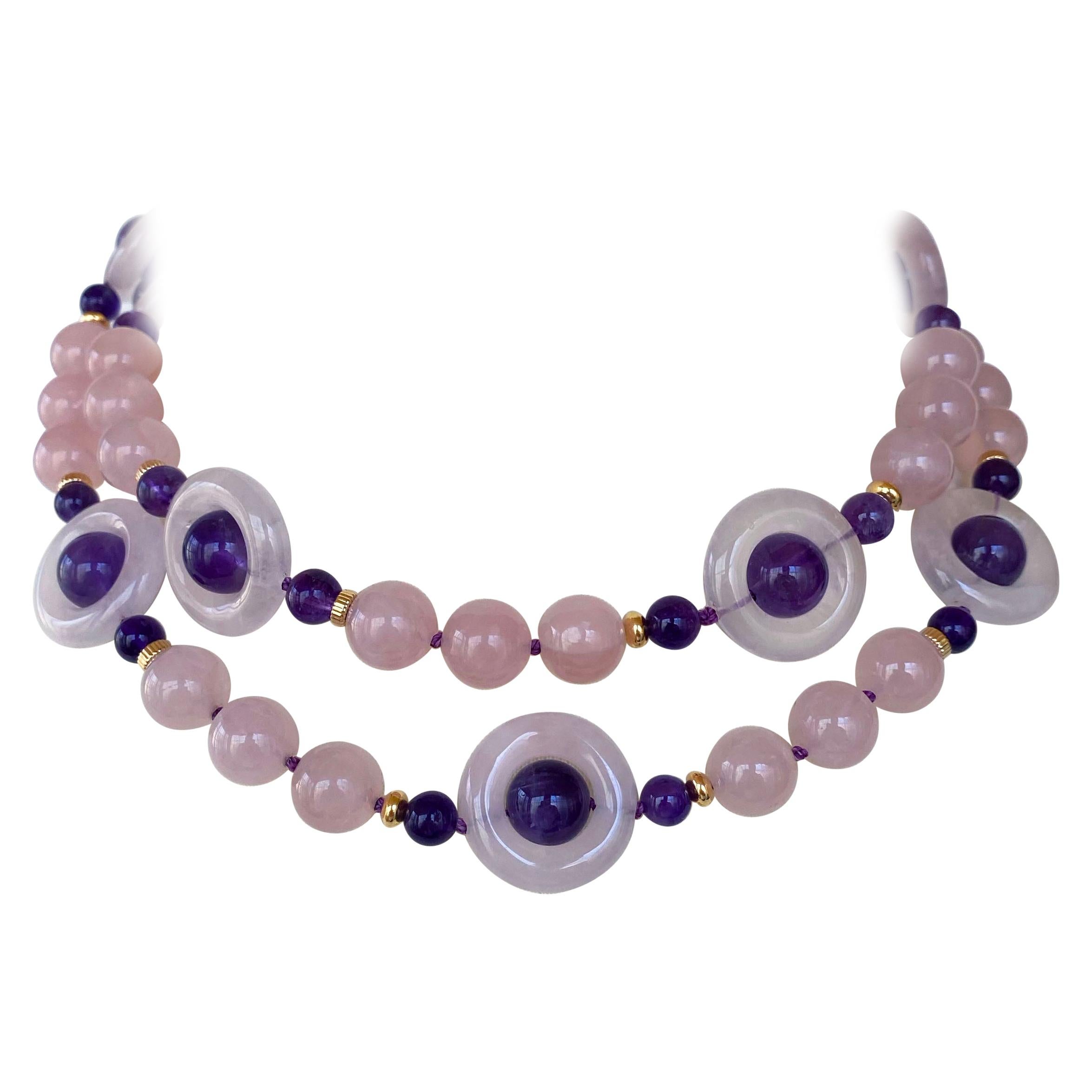 Marina J. Rose Quartz & Amethyst Necklace with Gold-Plated Toggle Clasp
