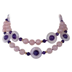 Marina J. Collier de quartz rose et d'améthyste avec fermoir à bascule plaqué or