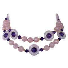 Marina J. Rose Quartz & Amethyst Necklace with Gold-Plated Toggle Clasp