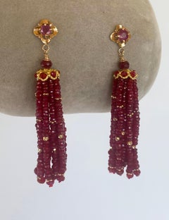 Marina J. Ruby and Solid 14k Yellow Gold Tassel Earrings