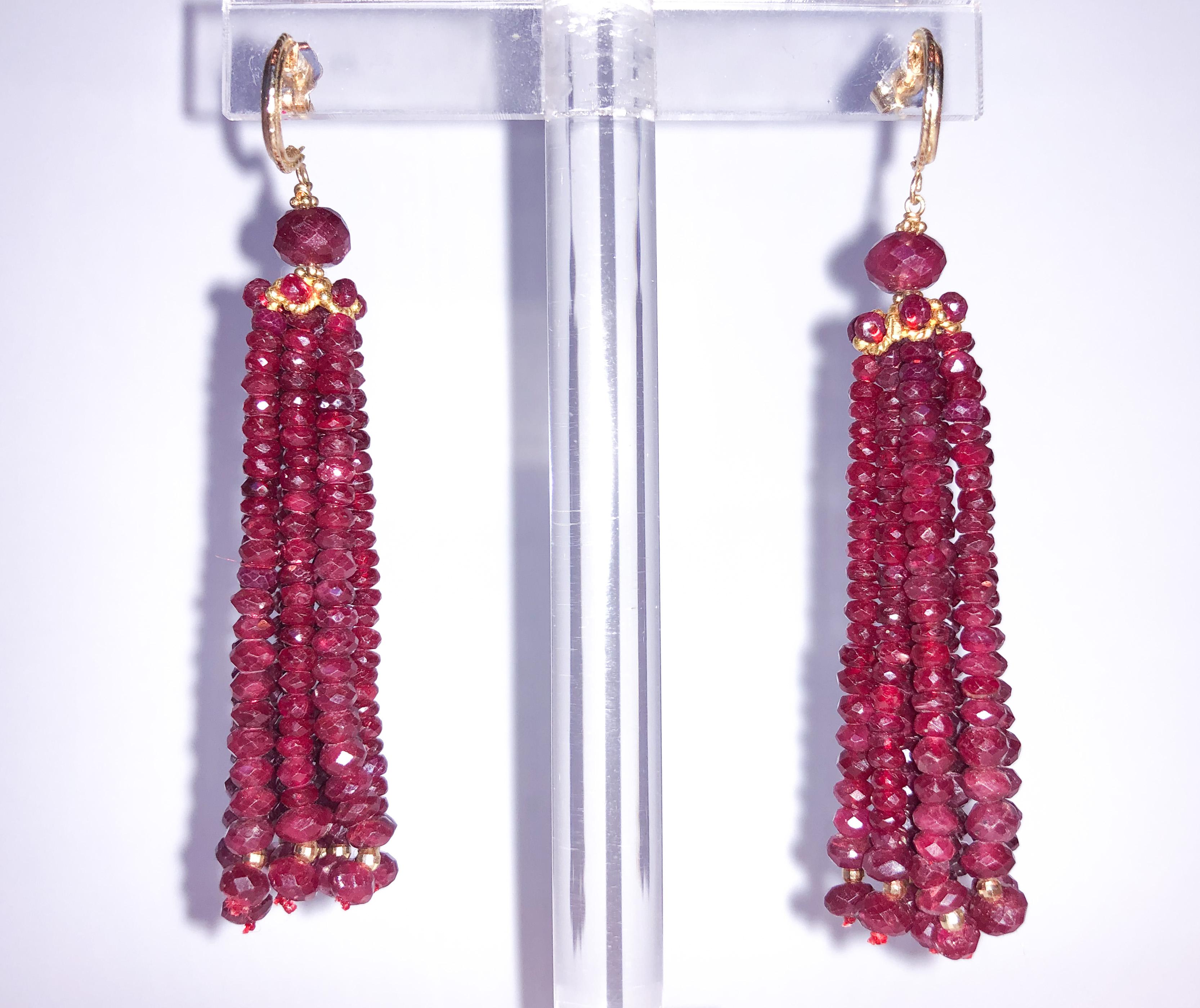 Marina J. Elegant Tassel Earrings with Sparkling Ruby Beads and 14k Yellow Gold  2