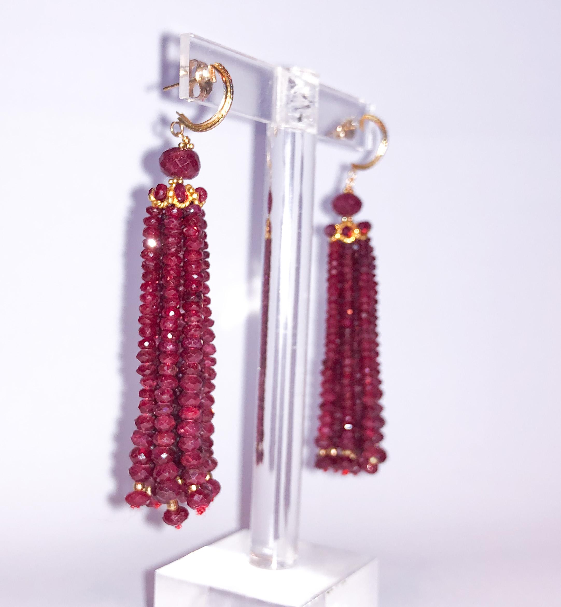 Marina J. Elegant Tassel Earrings with Sparkling Ruby Beads and 14k Yellow Gold  3