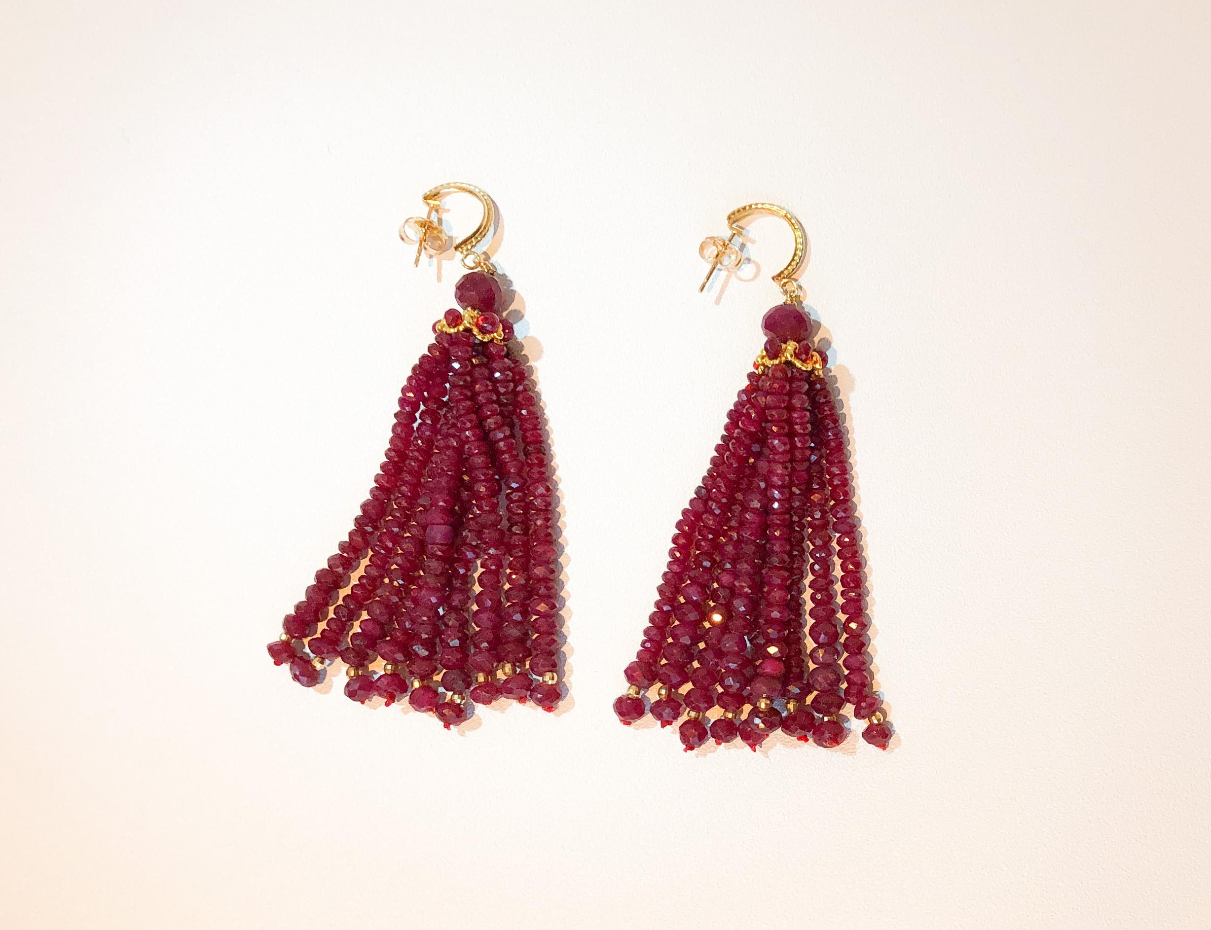 Marina J. Elegant Tassel Earrings with Sparkling Ruby Beads and 14k Yellow Gold  4